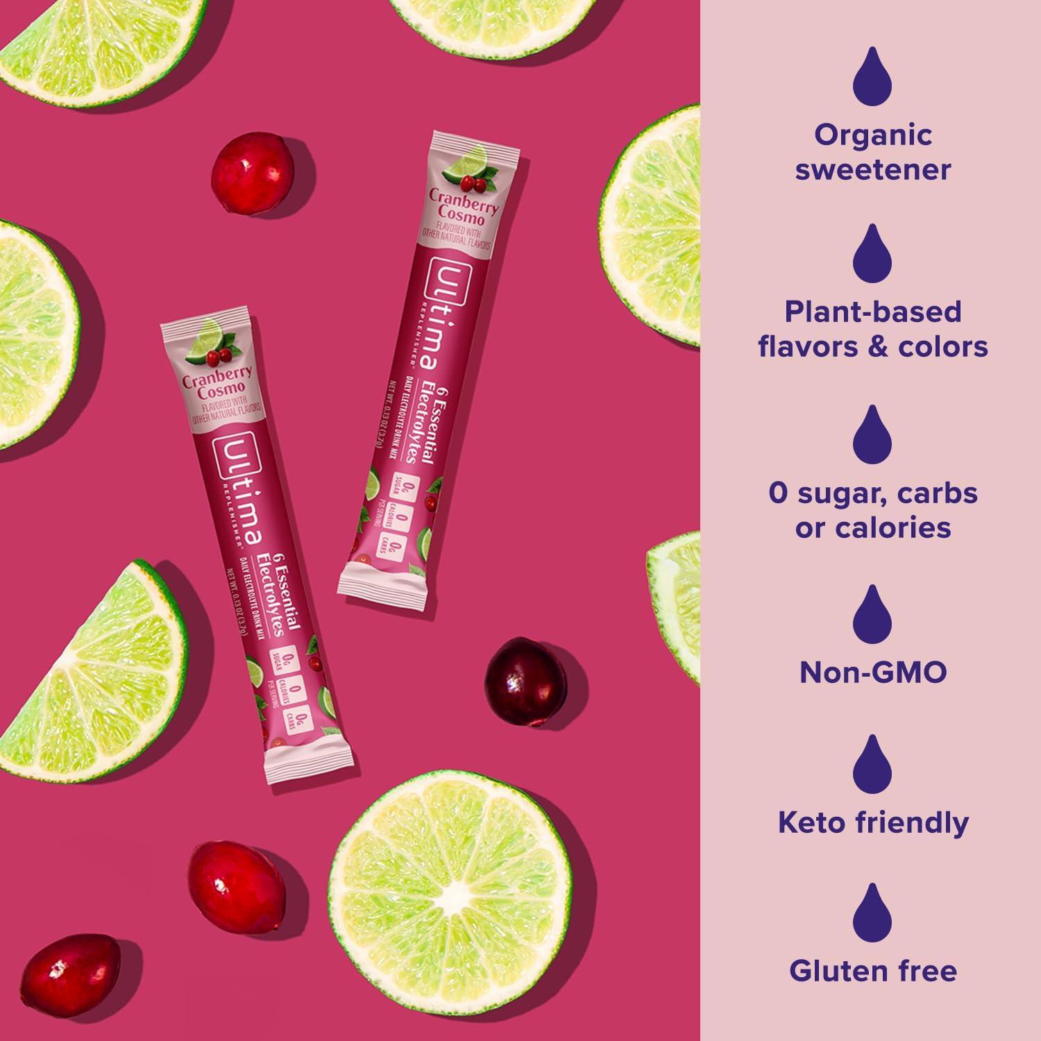 image:imageUltima Replenisher Daily Electrolyte Powder Cranberry Cosmo 16 Stickpacks Zero Sugar Hydration Packets with 6 Key Electrolytes and Trace Minerals Sugar Free amp Keto Friendly Drink Mix