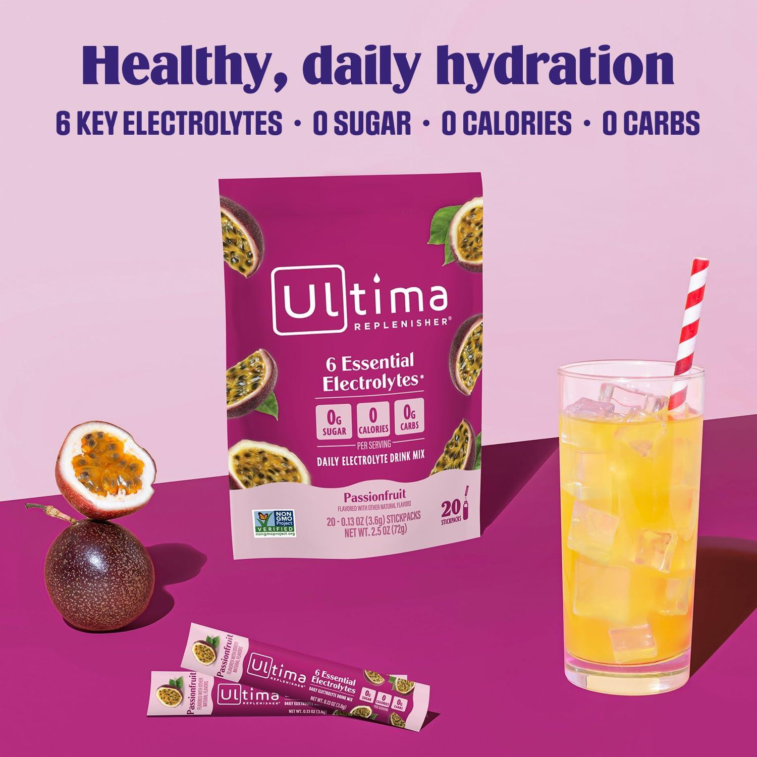 image:imageUltima Replenisher Daily Electrolyte Powder Lemonade 20 Stickpacks Zero Sugar Hydration Packets with 6 Electrolytes and Minerals Sugar Free Plant Based amp Keto Friendly Drink MixPassionfruit