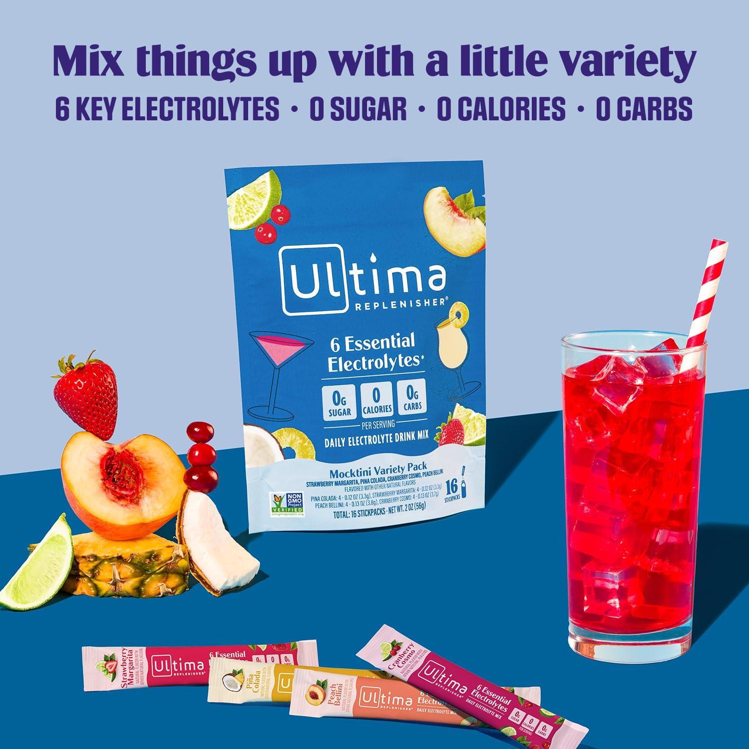 image:imageUltima Replenisher Daily Electrolyte Powder Lemonade 20 Stickpacks Zero Sugar Hydration Packets with 6 Electrolytes and Minerals Sugar Free Plant Based amp Keto Friendly Drink MixMocktini Variety
