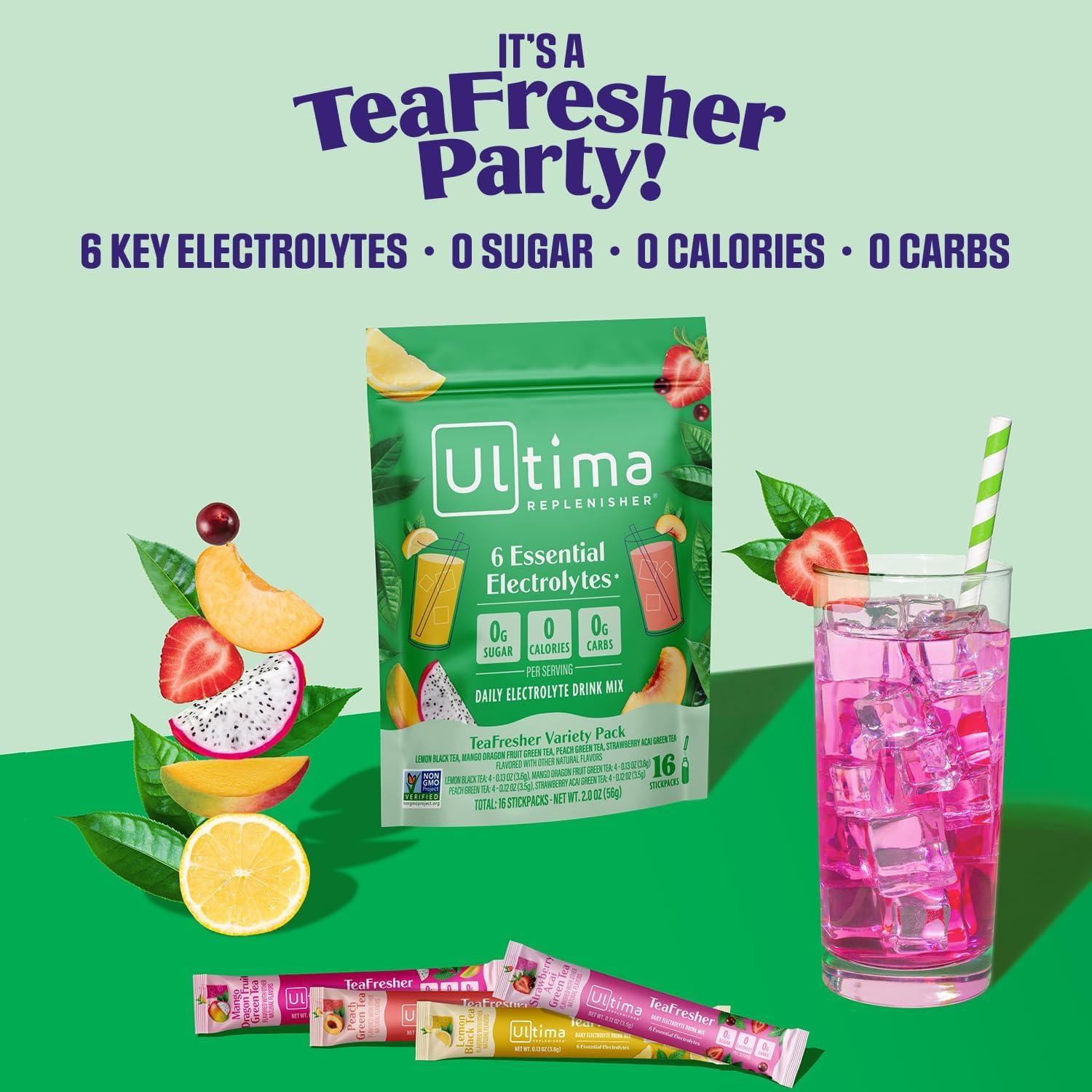 image:imageUltima Replenisher Daily Electrolyte Powder Lemonade 20 Stickpacks Zero Sugar Hydration Packets with 6 Electrolytes and Minerals Sugar Free Plant Based amp Keto Friendly Drink MixTeaFresher Variety