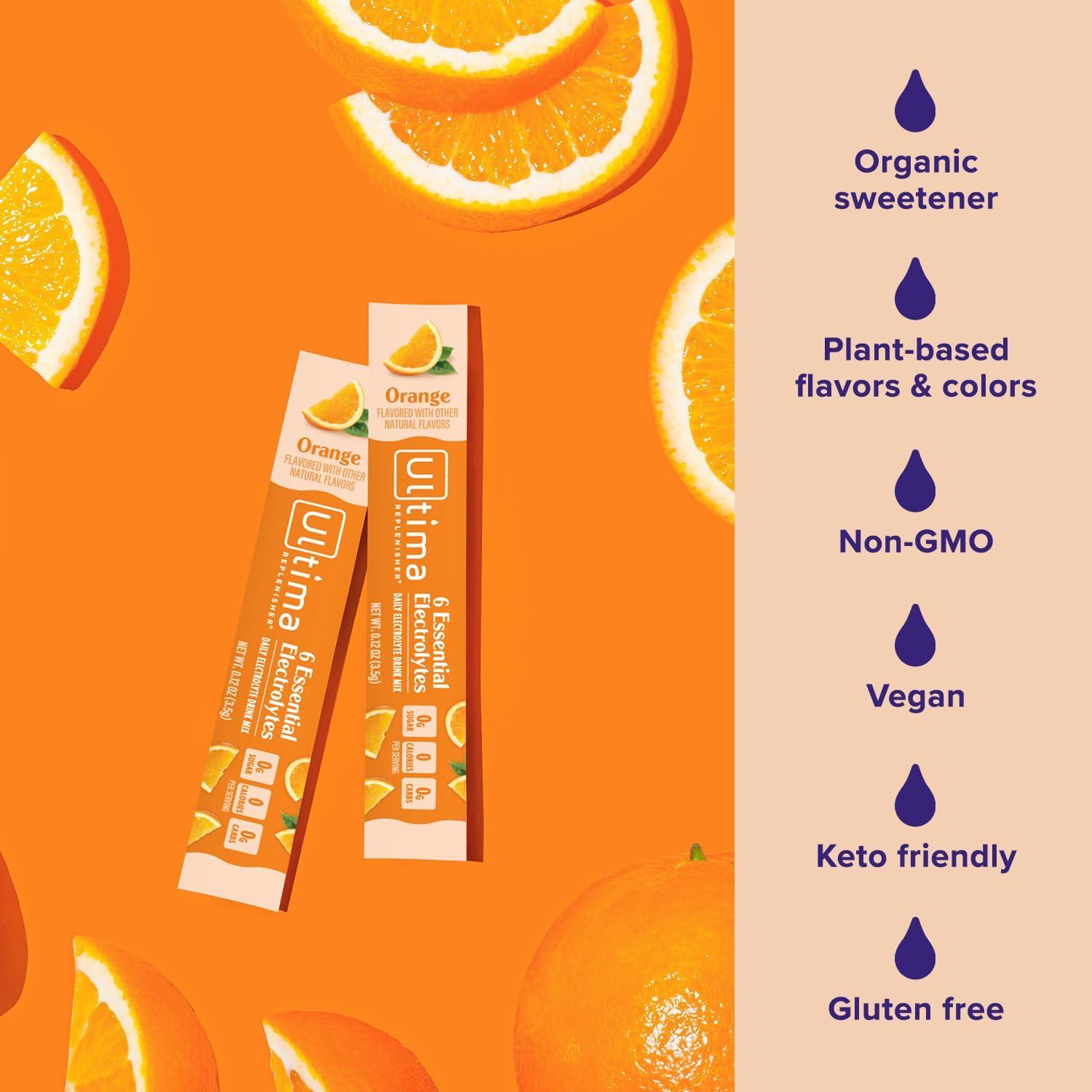 image:imageUltima Replenisher Daily Electrolyte Powder Lemonade 20 Stickpacks Zero Sugar Hydration Packets with 6 Electrolytes and Minerals Sugar Free Plant Based amp Keto Friendly Drink MixOrange