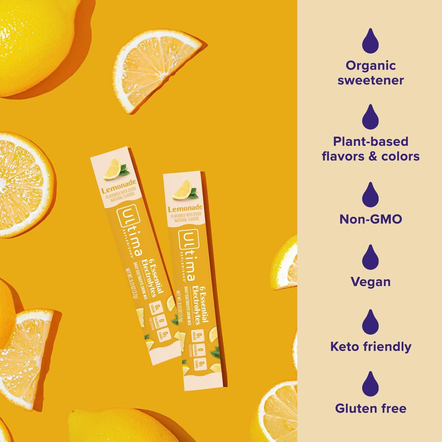 image:imageUltima Replenisher Daily Electrolyte Powder Lemonade 20 Stickpacks Zero Sugar Hydration Packets with 6 Electrolytes and Minerals Sugar Free Plant Based amp Keto Friendly Drink MixLemonade