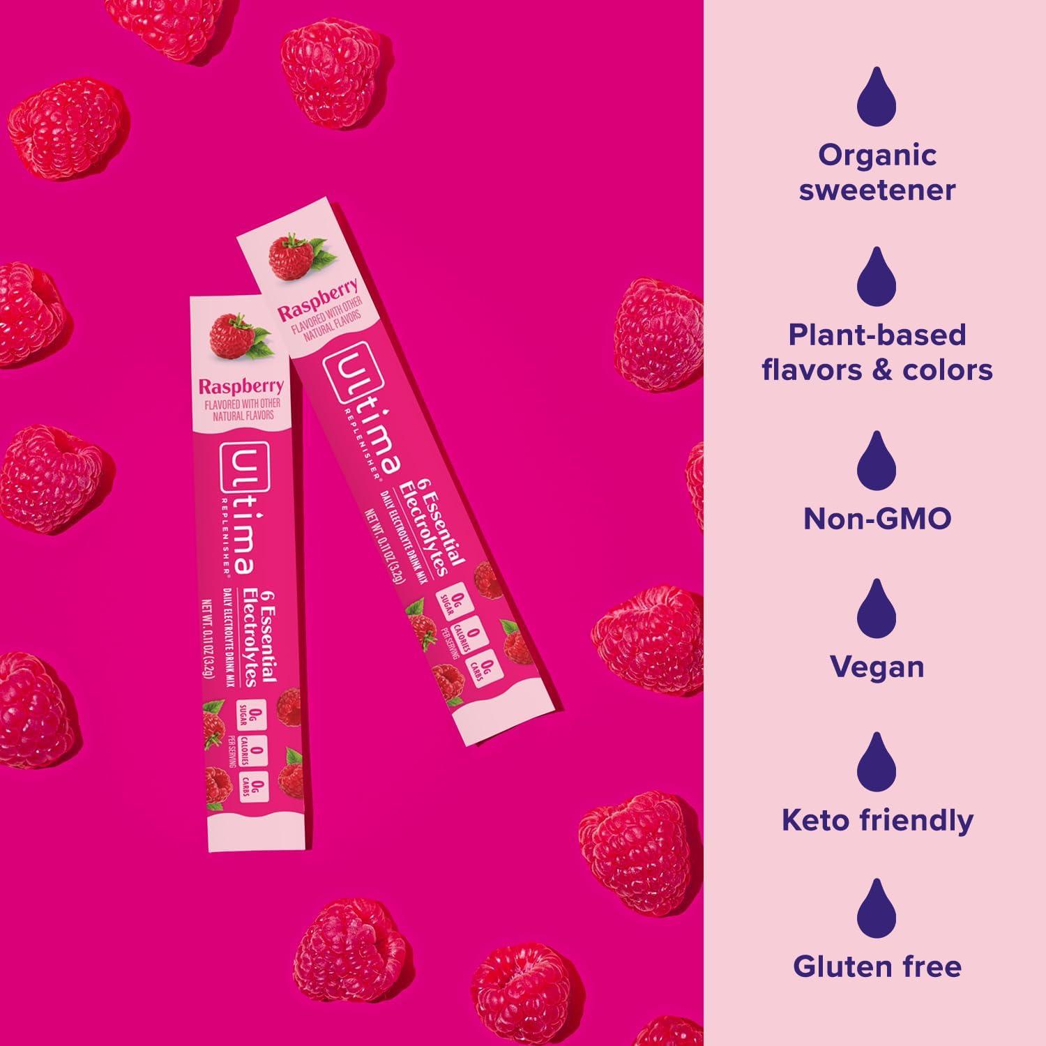image:imageUltima Replenisher Daily Electrolyte Powder Lemonade 20 Stickpacks Zero Sugar Hydration Packets with 6 Electrolytes and Minerals Sugar Free Plant Based amp Keto Friendly Drink MixRaspberry