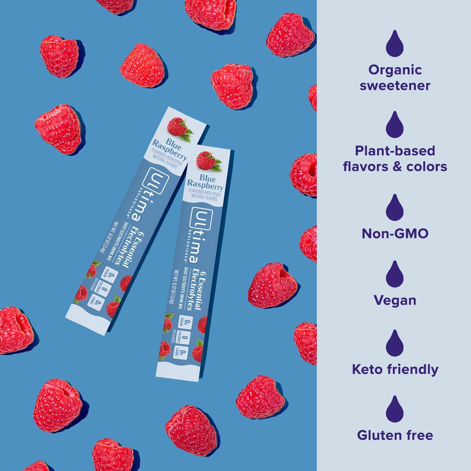 image:imageUltima Replenisher Daily Electrolyte Powder Lemonade 20 Stickpacks Zero Sugar Hydration Packets with 6 Electrolytes and Minerals Sugar Free Plant Based amp Keto Friendly Drink MixBlue Raspberry