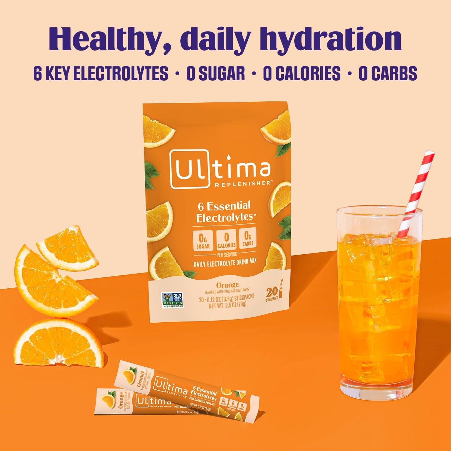 image:imageUltima Replenisher Daily Electrolyte Powder Lemonade 20 Stickpacks Zero Sugar Hydration Packets with 6 Electrolytes and Minerals Sugar Free Plant Based amp Keto Friendly Drink MixOrange