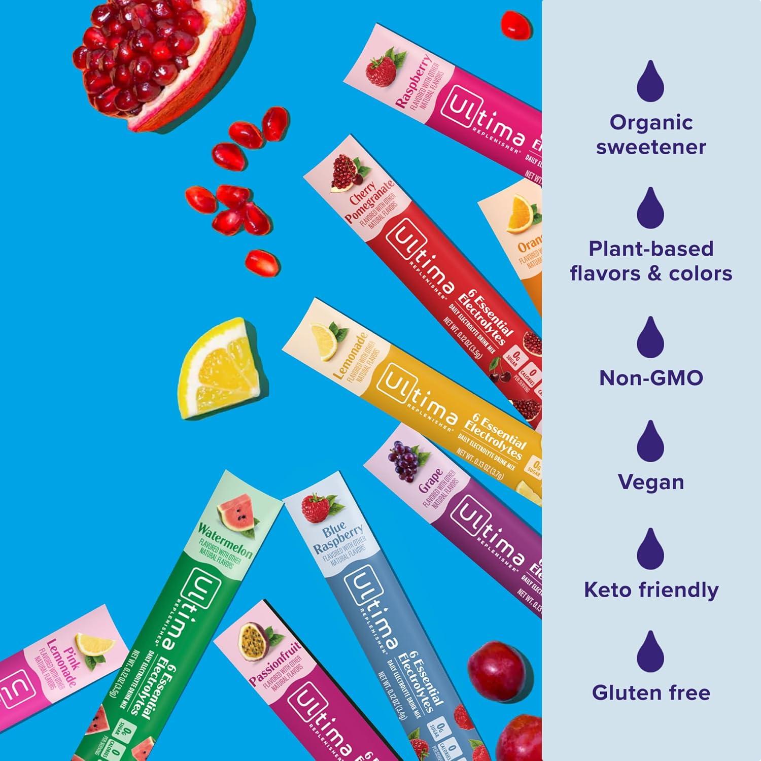image:imageUltima Replenisher Daily Electrolyte Powder Ultimate Variety Pack 36 Stickpacks Zero Sugar Hydration Packets with 6 Electrolytes and Minerals Sugar Free Plant Based amp Keto Friendly Drink Mix