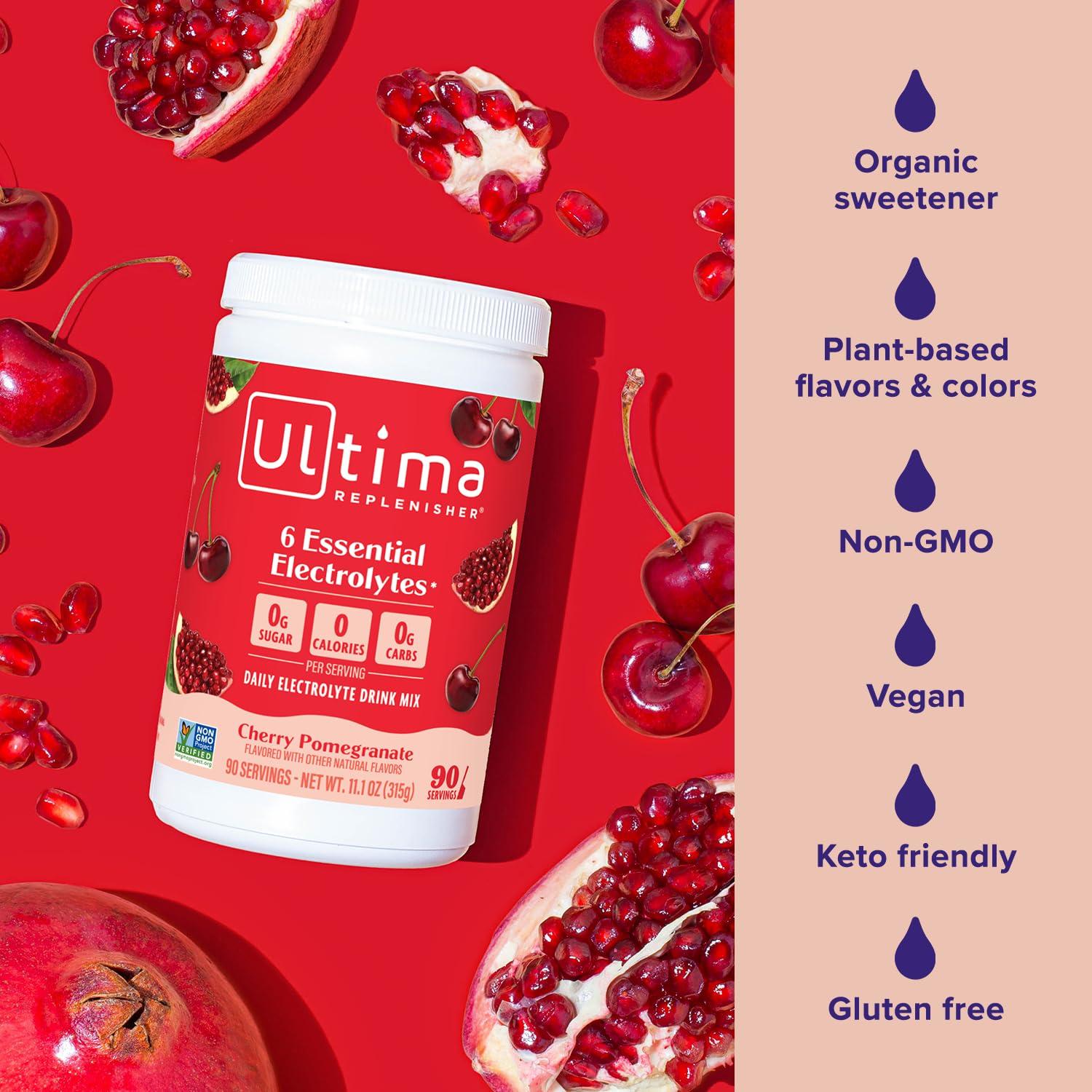 image:imageUltima Replenisher Daily Electrolyte Powder Drink Mix Sugar Free Grape 90 Servings Hydration Powder with 6 Key Electrolytes and Trace Minerals Keto Friendly Vegan NonGMOCherry Pomegranate