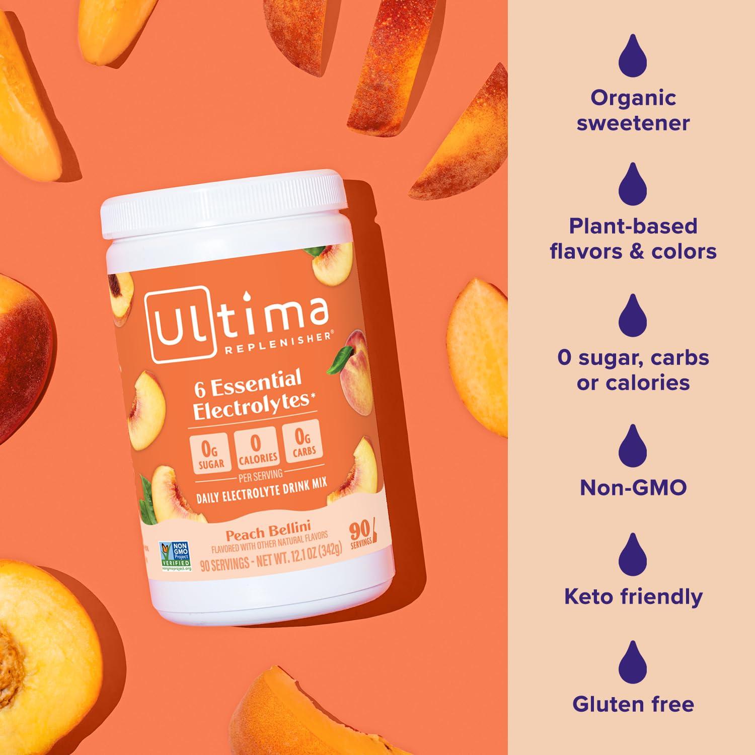 image:imageUltima Replenisher Daily Electrolyte Powder Drink Mix Sugar Free Grape 90 Servings Hydration Powder with 6 Key Electrolytes and Trace Minerals Keto Friendly Vegan NonGMOPeach Bellini