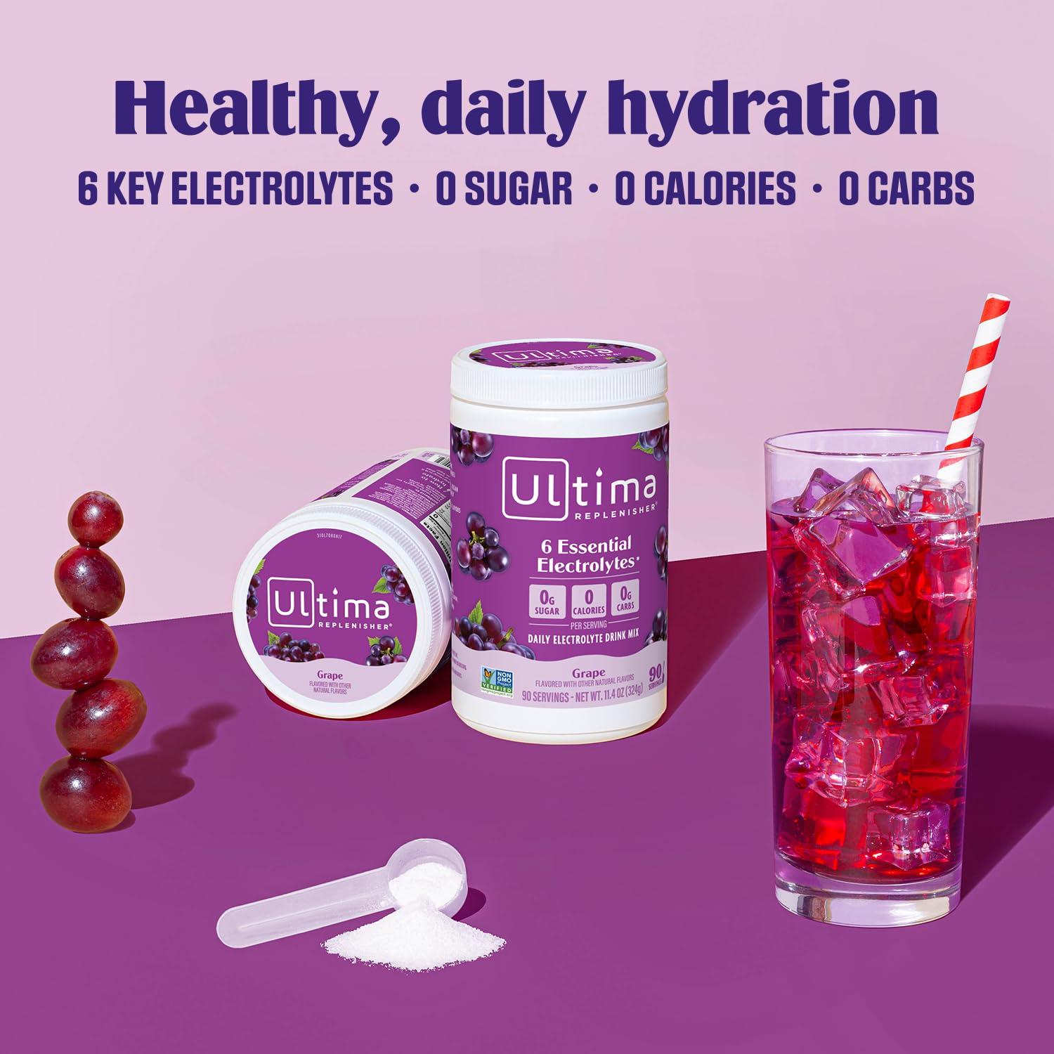 image:imageUltima Replenisher Daily Electrolyte Powder Drink Mix Sugar Free Grape 90 Servings Hydration Powder with 6 Key Electrolytes and Trace Minerals Keto Friendly Vegan NonGMOGrape