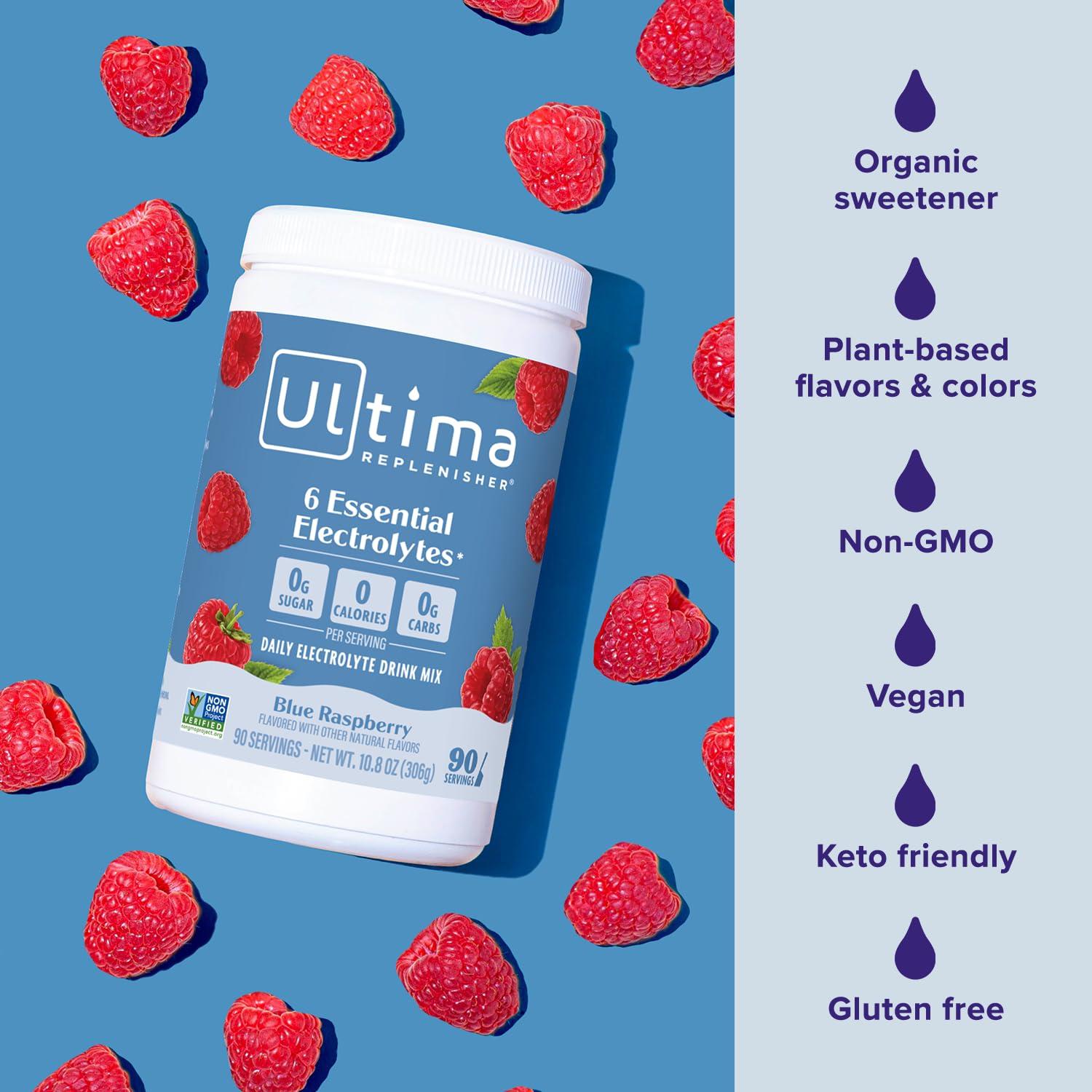 image:imageUltima Replenisher Daily Electrolyte Powder Drink Mix Sugar Free Grape 90 Servings Hydration Powder with 6 Key Electrolytes and Trace Minerals Keto Friendly Vegan NonGMOBlue Raspberry