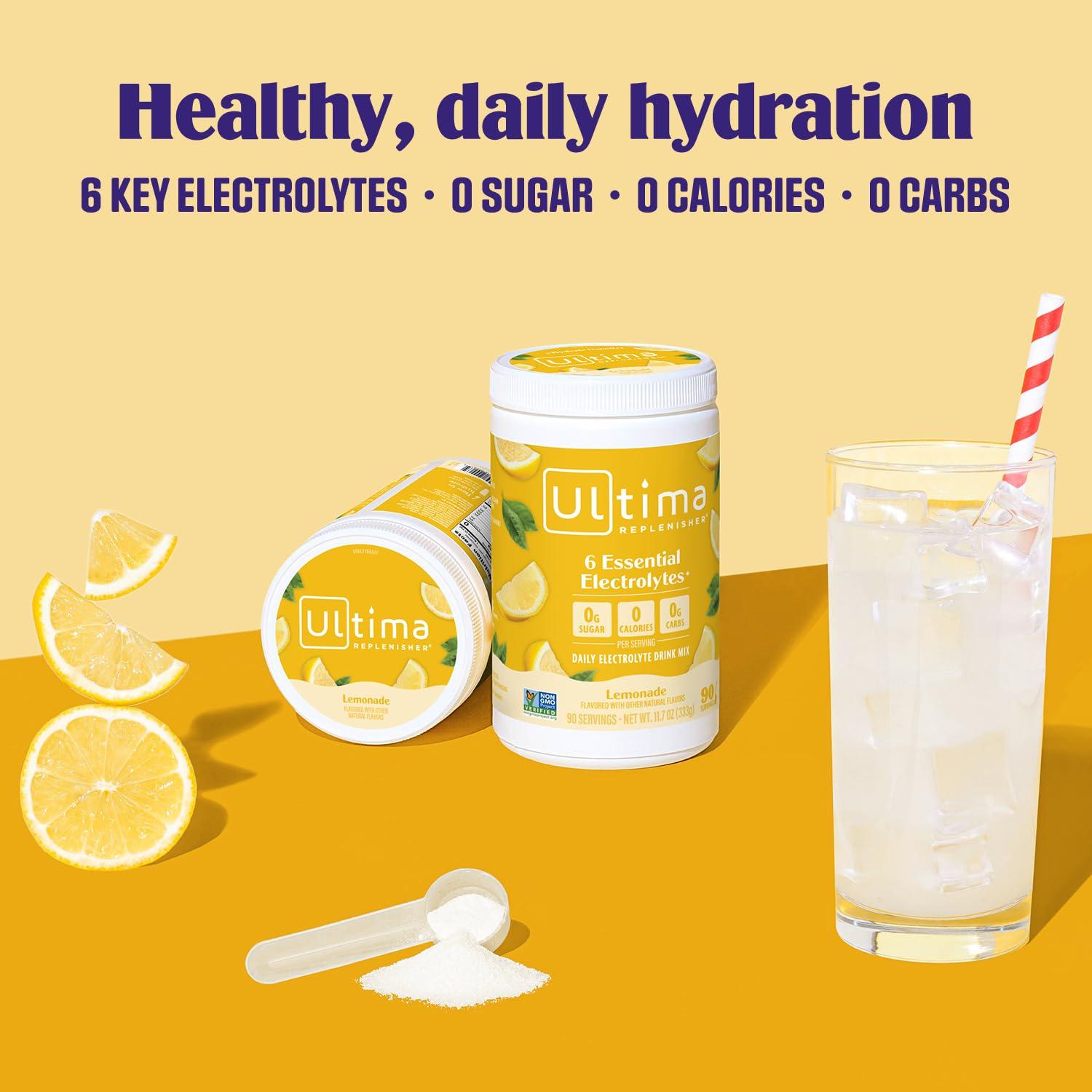 image:imageUltima Replenisher Daily Electrolyte Powder Drink Mix Sugar Free Grape 90 Servings Hydration Powder with 6 Key Electrolytes and Trace Minerals Keto Friendly Vegan NonGMOLemonade
