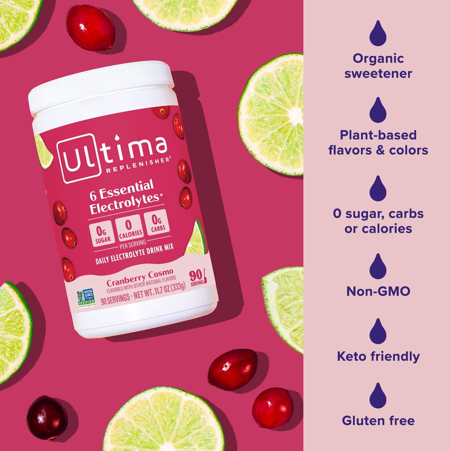 image:imageUltima Replenisher Daily Electrolyte Powder Drink Mix Sugar Free Grape 90 Servings Hydration Powder with 6 Key Electrolytes and Trace Minerals Keto Friendly Vegan NonGMOCranberry Cosmo