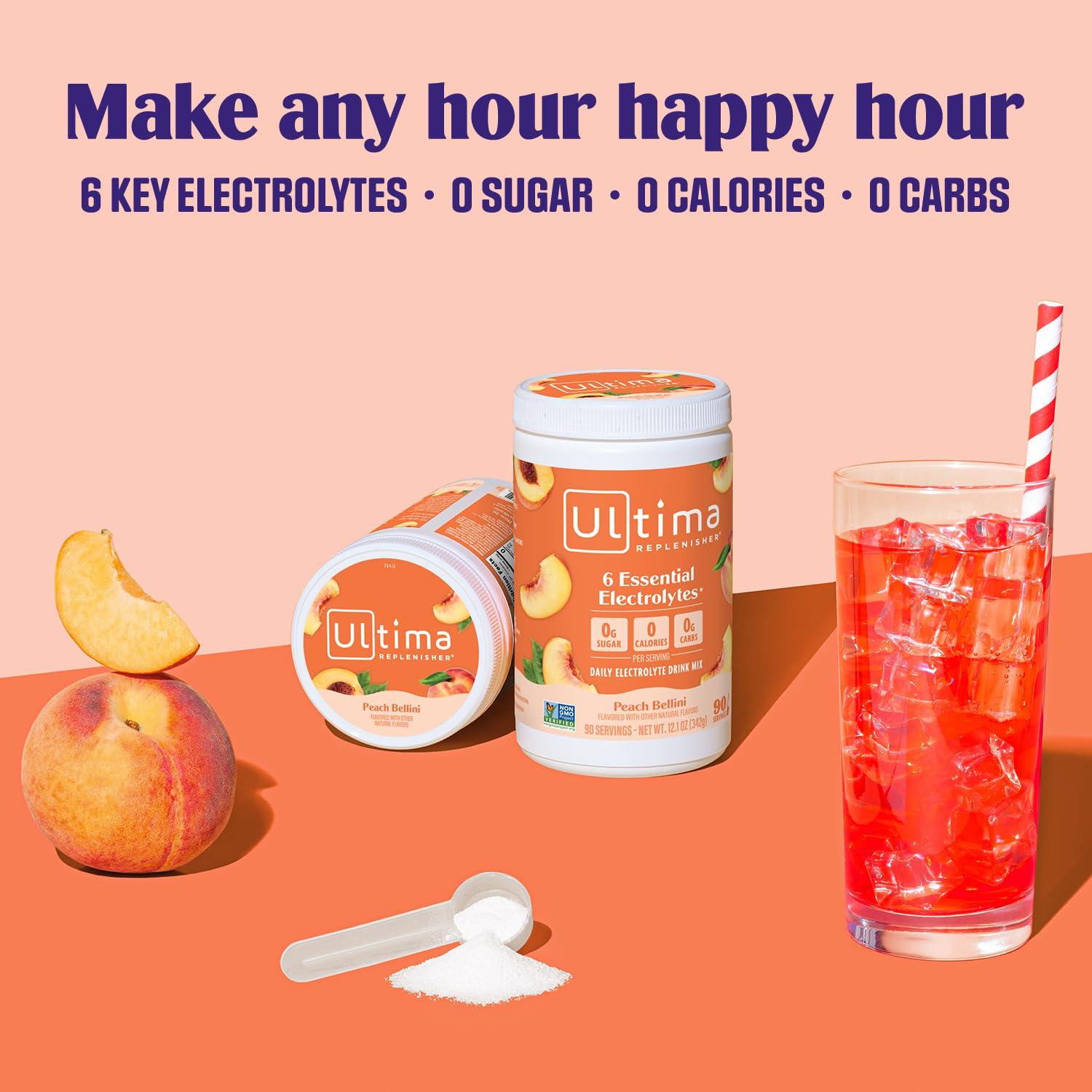 image:imageUltima Replenisher Daily Electrolyte Powder Drink Mix Sugar Free Grape 90 Servings Hydration Powder with 6 Key Electrolytes and Trace Minerals Keto Friendly Vegan NonGMOPeach Bellini