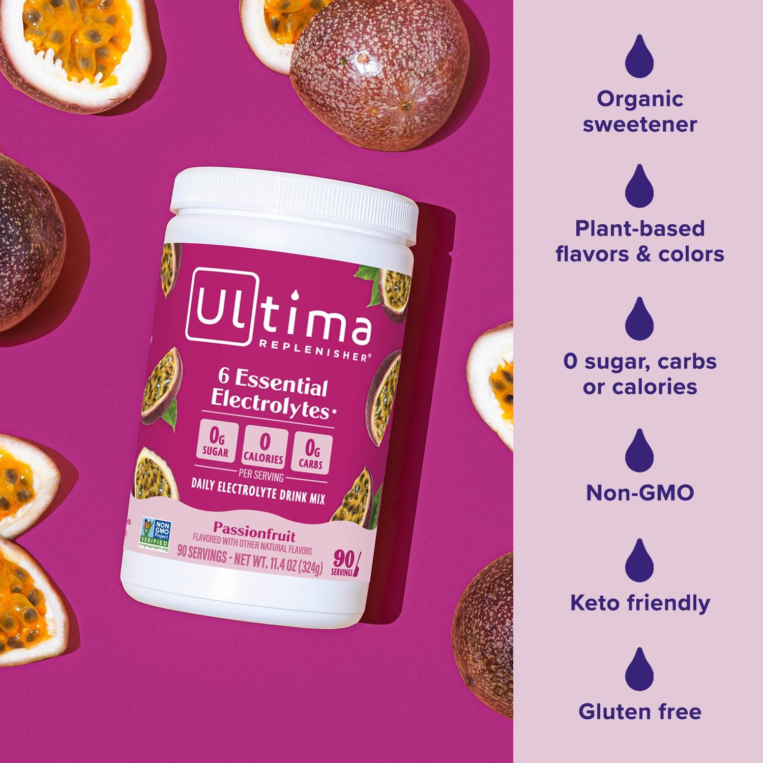 image:imageUltima Replenisher Daily Electrolyte Powder Drink Mix Sugar Free Grape 90 Servings Hydration Powder with 6 Key Electrolytes and Trace Minerals Keto Friendly Vegan NonGMOPassionfruit