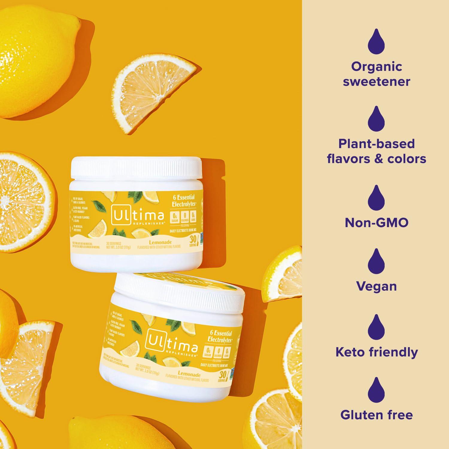 image:imageUltima Replenisher Daily Electrolyte Powder Drink Mix Sugar Free Pink Lemonade 30 Serving Hydration Powder with 6 Key Electrolytes and Trace Minerals Keto Friendly Vegan NonGMOLemonade