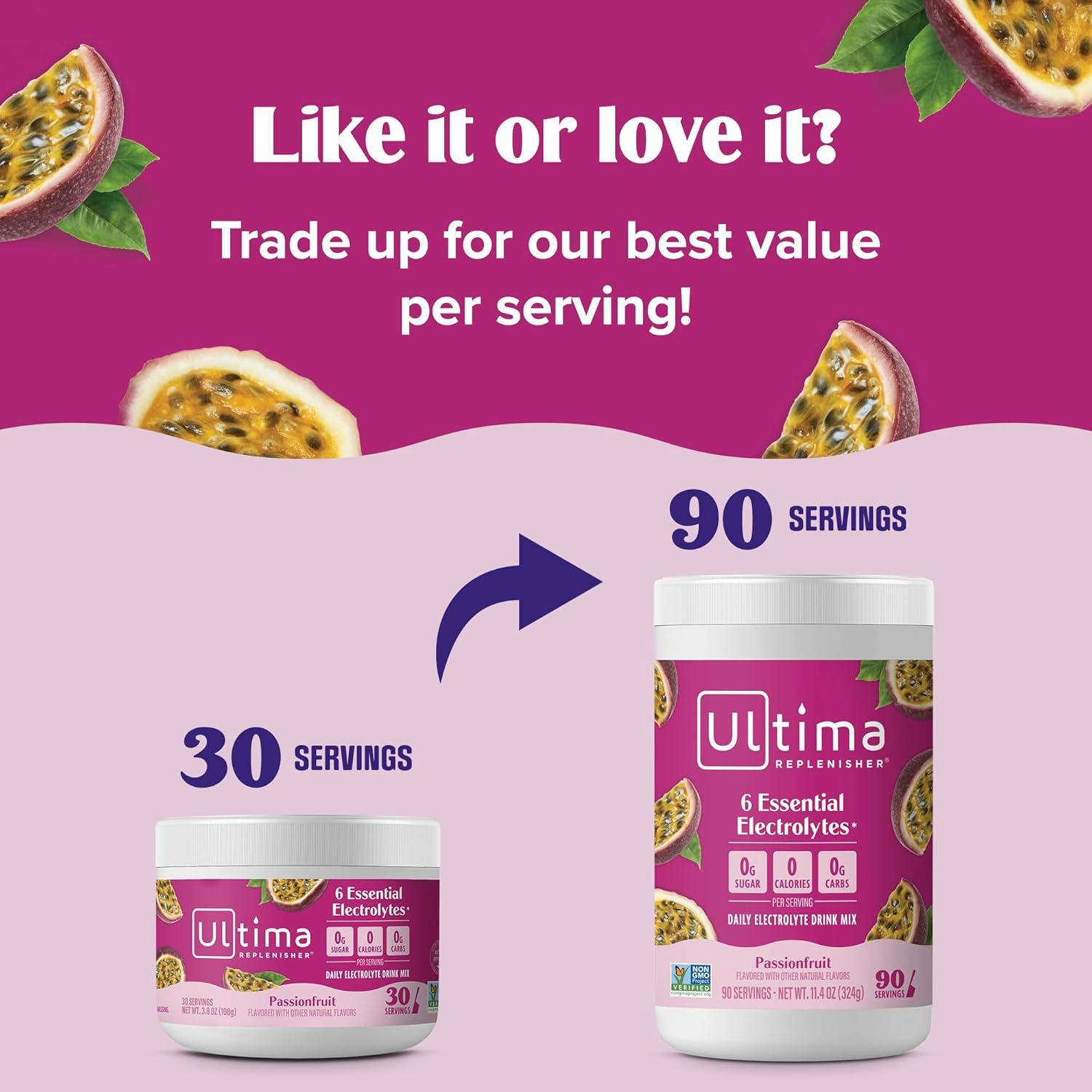 image:imageUltima Replenisher Daily Electrolyte Powder Drink Mix Sugar Free Pink Lemonade 30 Serving Hydration Powder with 6 Key Electrolytes and Trace Minerals Keto Friendly Vegan NonGMOPassionfruit
