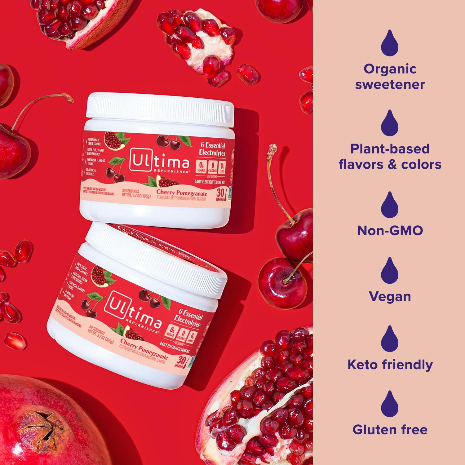 image:imageUltima Replenisher Daily Electrolyte Powder Drink Mix Sugar Free Pink Lemonade 30 Serving Hydration Powder with 6 Key Electrolytes and Trace Minerals Keto Friendly Vegan NonGMOCherry Pomegranate