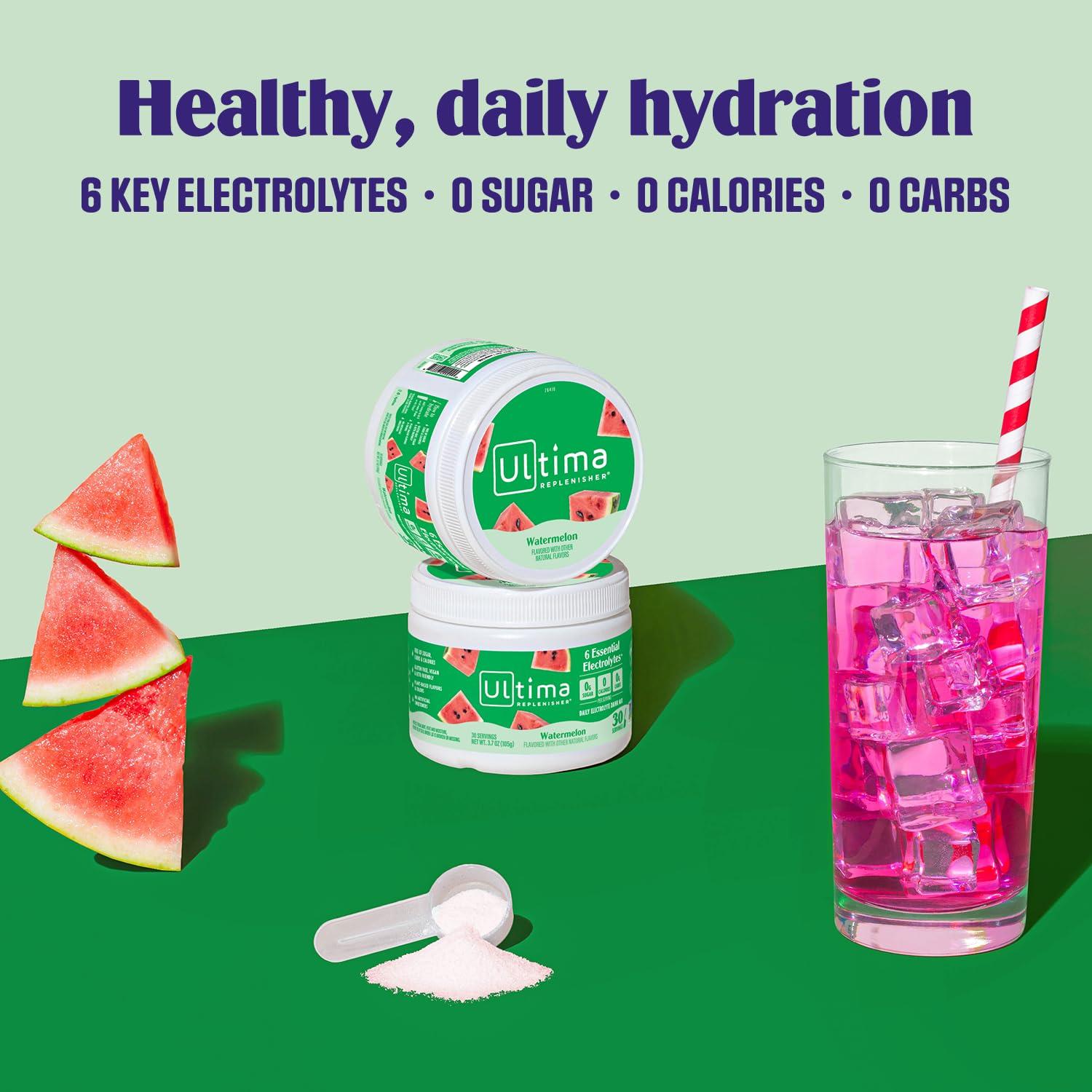 image:imageUltima Replenisher Daily Electrolyte Powder Drink Mix Sugar Free Pink Lemonade 30 Serving Hydration Powder with 6 Key Electrolytes and Trace Minerals Keto Friendly Vegan NonGMOWatermelon
