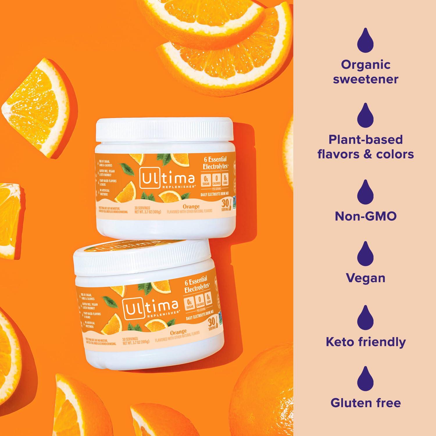 image:imageUltima Replenisher Daily Electrolyte Powder Drink Mix Sugar Free Pink Lemonade 30 Serving Hydration Powder with 6 Key Electrolytes and Trace Minerals Keto Friendly Vegan NonGMOOrange