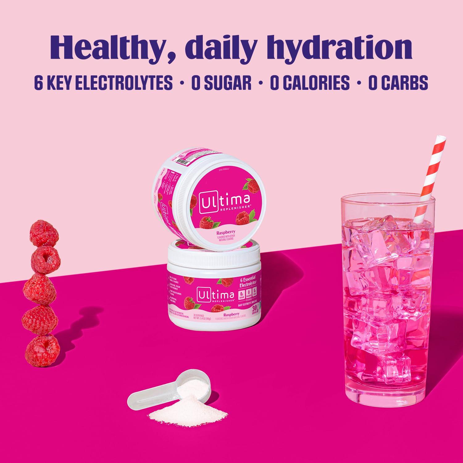 image:imageUltima Replenisher Daily Electrolyte Powder Drink Mix Sugar Free Pink Lemonade 30 Serving Hydration Powder with 6 Key Electrolytes and Trace Minerals Keto Friendly Vegan NonGMORaspberry
