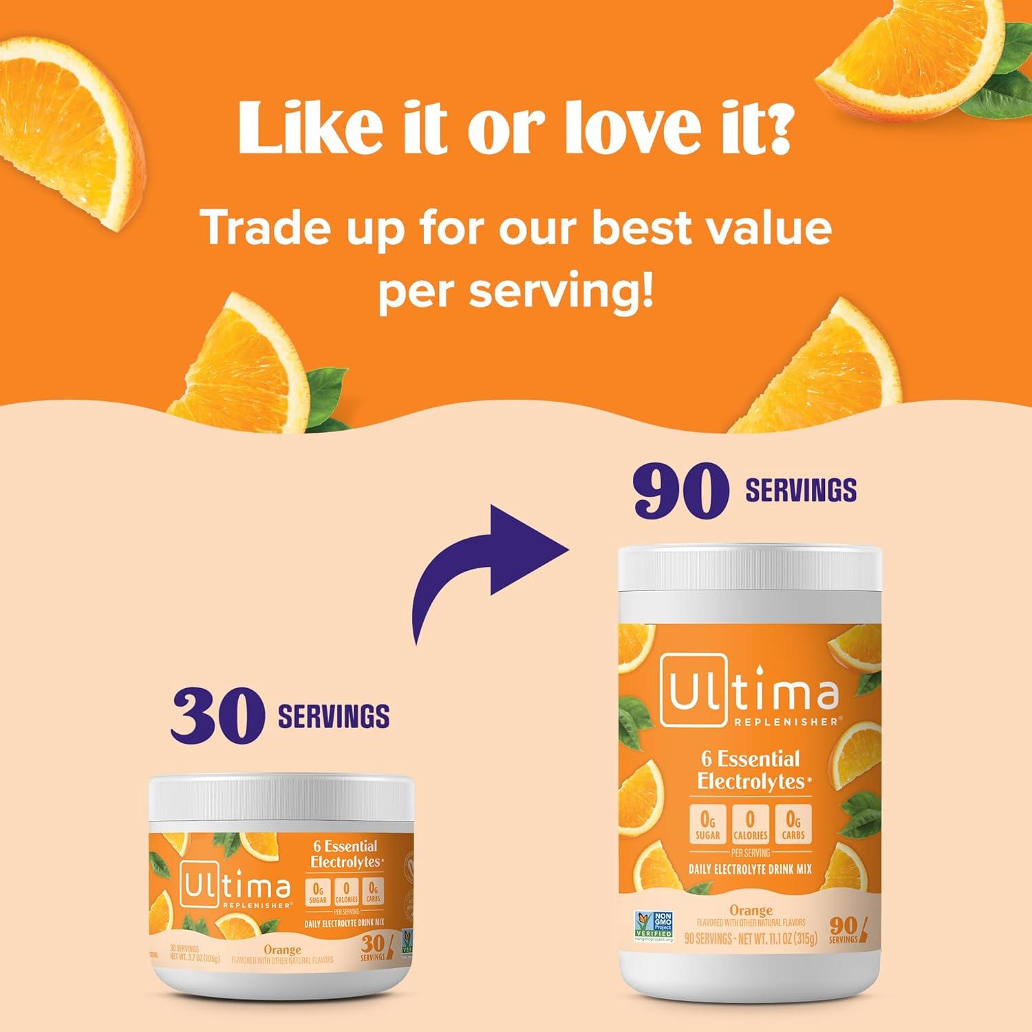 image:imageUltima Replenisher Daily Electrolyte Powder Drink Mix Sugar Free Pink Lemonade 30 Serving Hydration Powder with 6 Key Electrolytes and Trace Minerals Keto Friendly Vegan NonGMOOrange