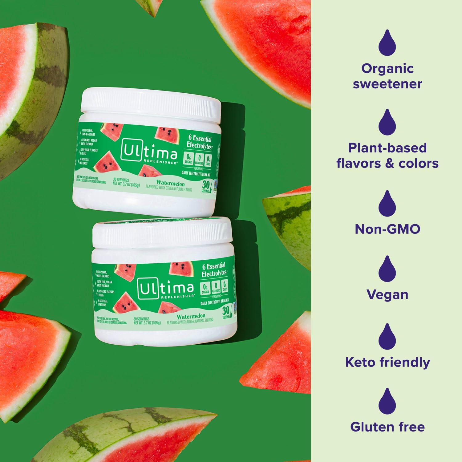 image:imageUltima Replenisher Daily Electrolyte Powder Drink Mix Sugar Free Pink Lemonade 30 Serving Hydration Powder with 6 Key Electrolytes and Trace Minerals Keto Friendly Vegan NonGMOWatermelon