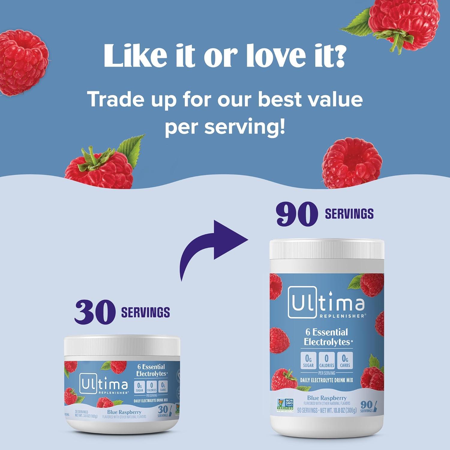 image:imageUltima Replenisher Daily Electrolyte Powder Drink Mix Sugar Free Pink Lemonade 30 Serving Hydration Powder with 6 Key Electrolytes and Trace Minerals Keto Friendly Vegan NonGMOBlue Raspberry