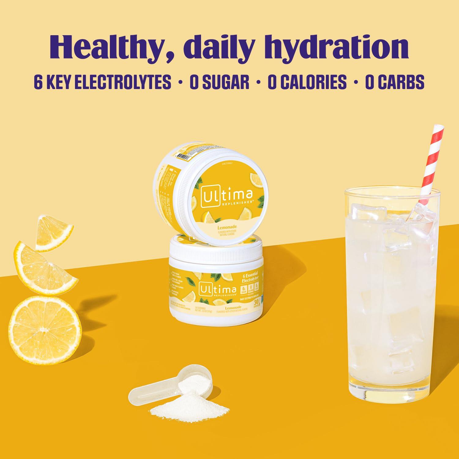image:imageUltima Replenisher Daily Electrolyte Powder Drink Mix Sugar Free Pink Lemonade 30 Serving Hydration Powder with 6 Key Electrolytes and Trace Minerals Keto Friendly Vegan NonGMOLemonade