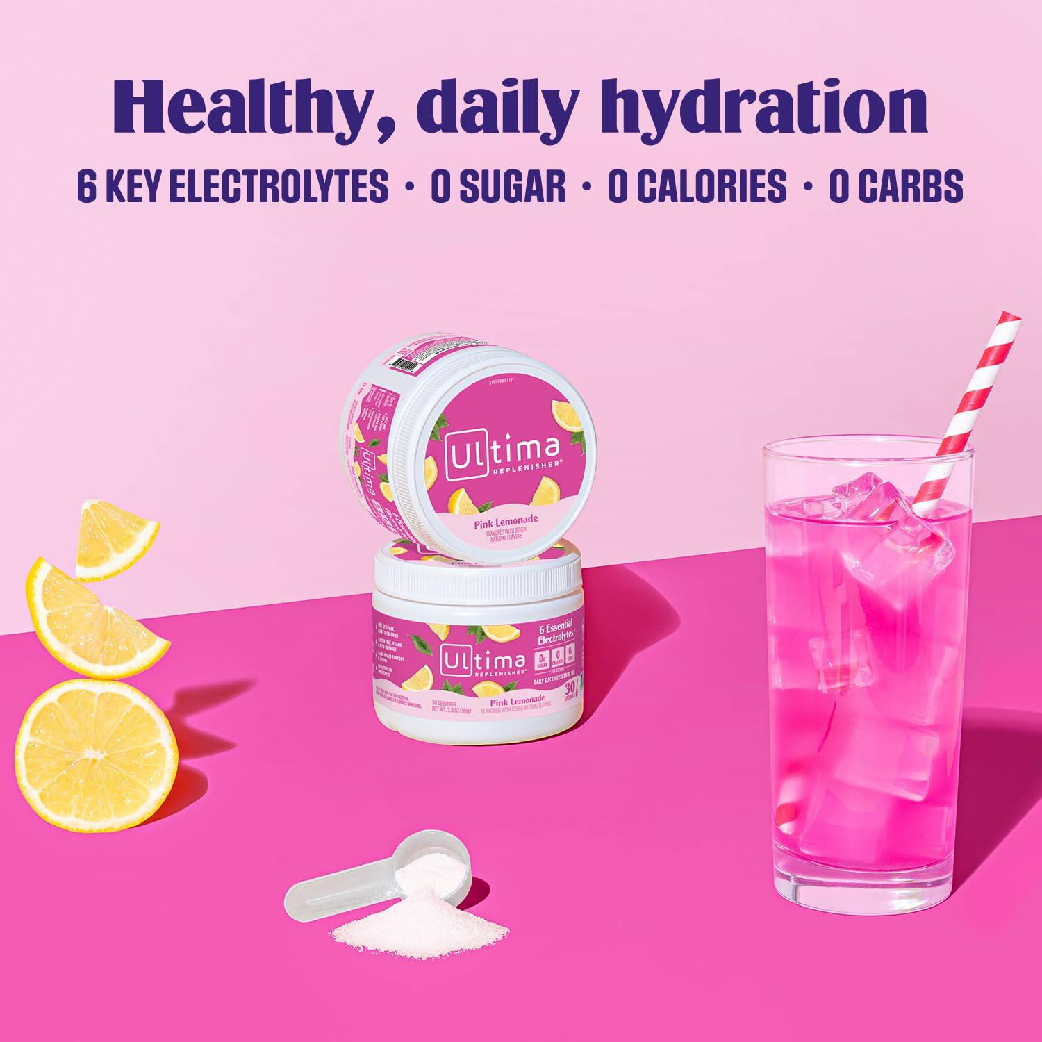 image:imageUltima Replenisher Daily Electrolyte Powder Drink Mix Sugar Free Pink Lemonade 30 Serving Hydration Powder with 6 Key Electrolytes and Trace Minerals Keto Friendly Vegan NonGMOPink Lemonade