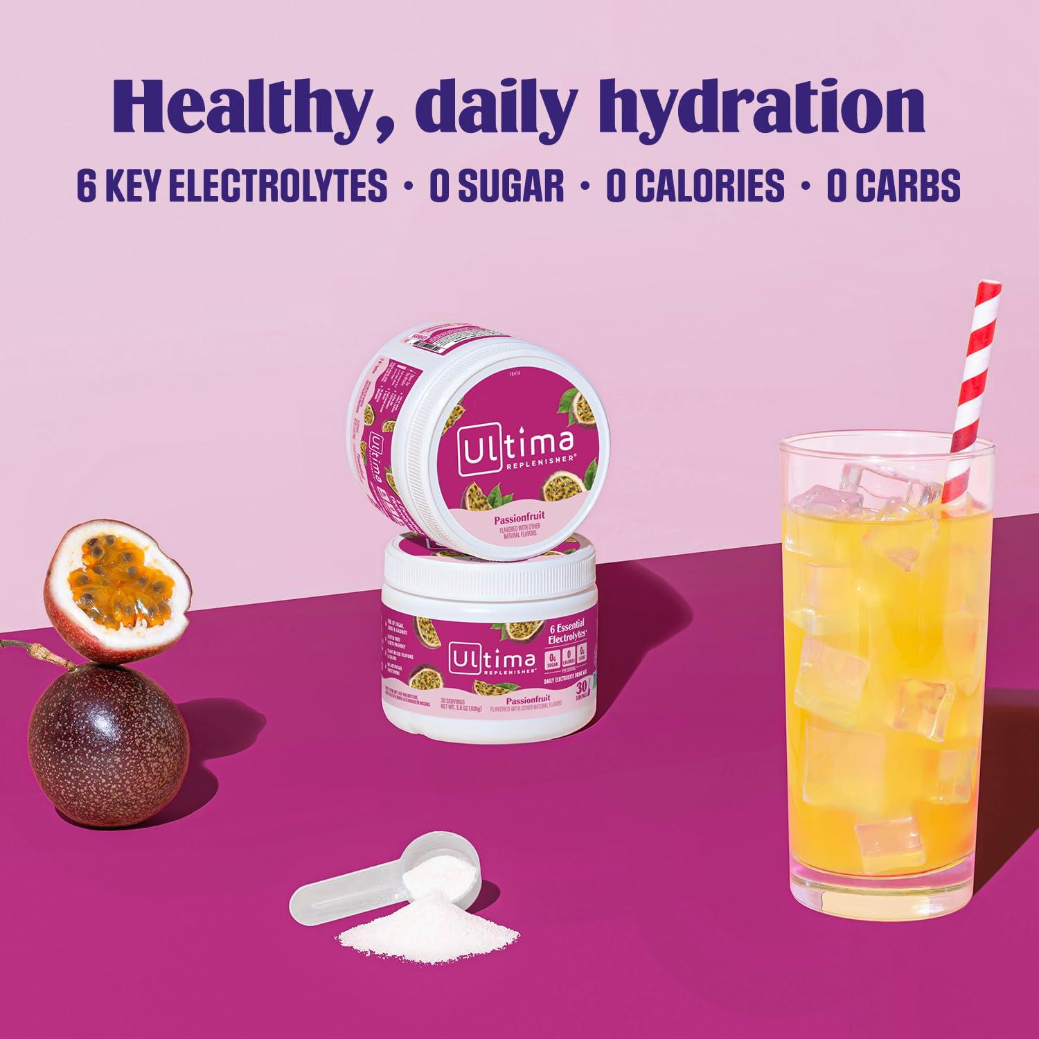 image:imageUltima Replenisher Daily Electrolyte Powder Drink Mix Sugar Free Pink Lemonade 30 Serving Hydration Powder with 6 Key Electrolytes and Trace Minerals Keto Friendly Vegan NonGMOPassionfruit