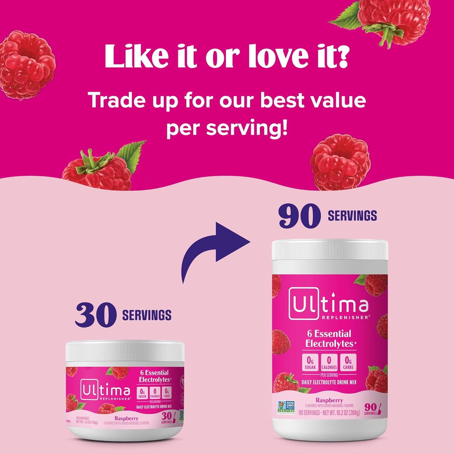 image:imageUltima Replenisher Daily Electrolyte Powder Drink Mix Sugar Free Pink Lemonade 30 Serving Hydration Powder with 6 Key Electrolytes and Trace Minerals Keto Friendly Vegan NonGMORaspberry