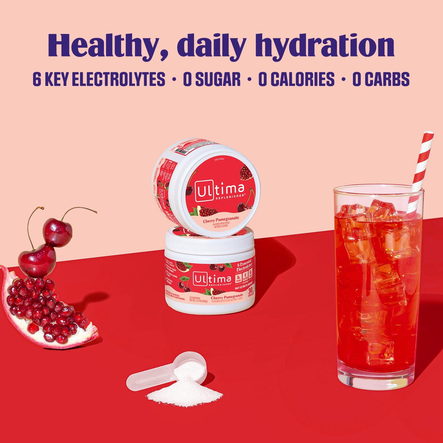 image:imageUltima Replenisher Daily Electrolyte Powder Drink Mix Sugar Free Pink Lemonade 30 Serving Hydration Powder with 6 Key Electrolytes and Trace Minerals Keto Friendly Vegan NonGMOCherry Pomegranate