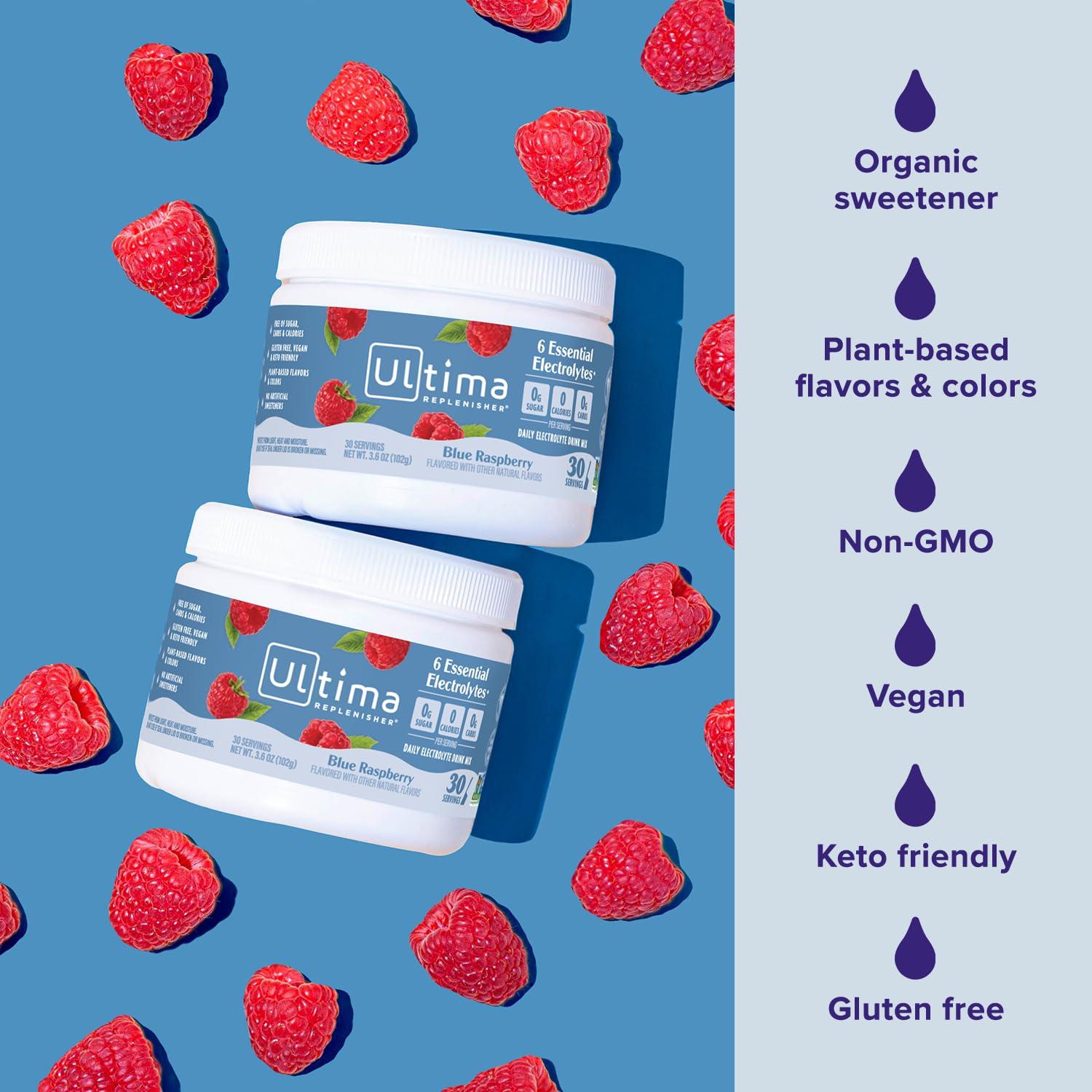 image:imageUltima Replenisher Daily Electrolyte Powder Drink Mix Sugar Free Pink Lemonade 30 Serving Hydration Powder with 6 Key Electrolytes and Trace Minerals Keto Friendly Vegan NonGMOBlue Raspberry