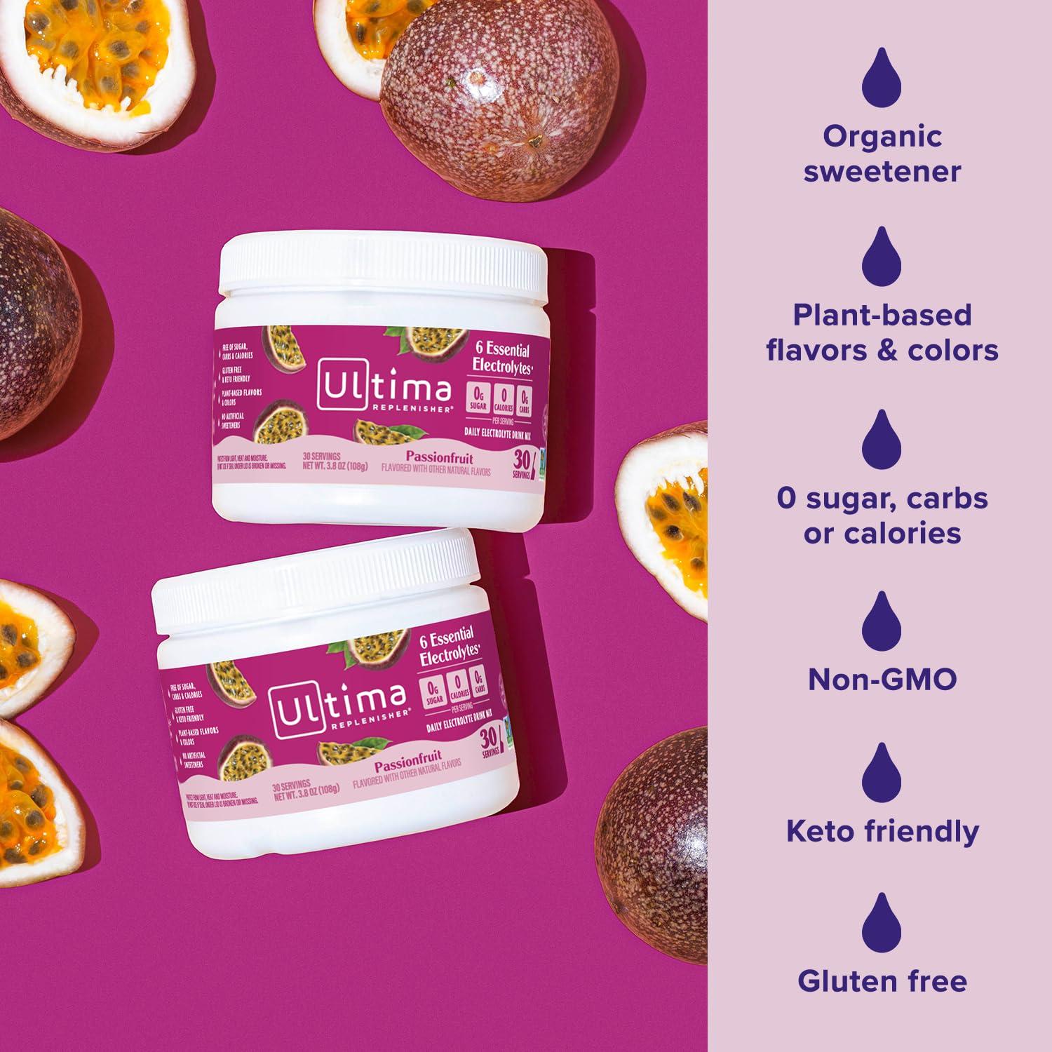 image:imageUltima Replenisher Daily Electrolyte Powder Drink Mix Sugar Free Pink Lemonade 30 Serving Hydration Powder with 6 Key Electrolytes and Trace Minerals Keto Friendly Vegan NonGMOPassionfruit