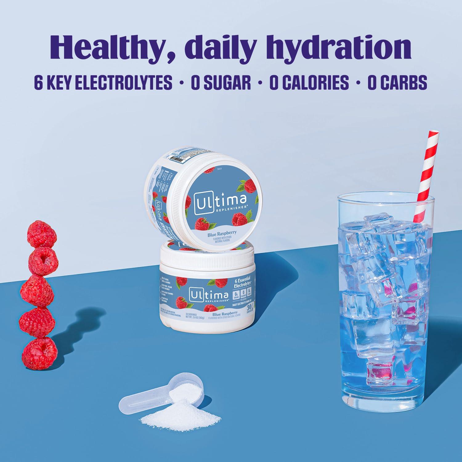 image:imageUltima Replenisher Daily Electrolyte Powder Drink Mix Sugar Free Pink Lemonade 30 Serving Hydration Powder with 6 Key Electrolytes and Trace Minerals Keto Friendly Vegan NonGMOBlue Raspberry