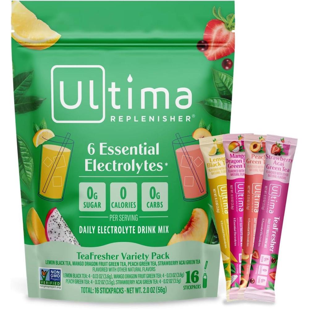 image:imageUltima Replenisher Daily Electrolyte Powder Lemonade 20 Stickpacks Zero Sugar Hydration Packets with 6 Electrolytes and Minerals Sugar Free Plant Based amp Keto Friendly Drink MixTeaFresher Variety