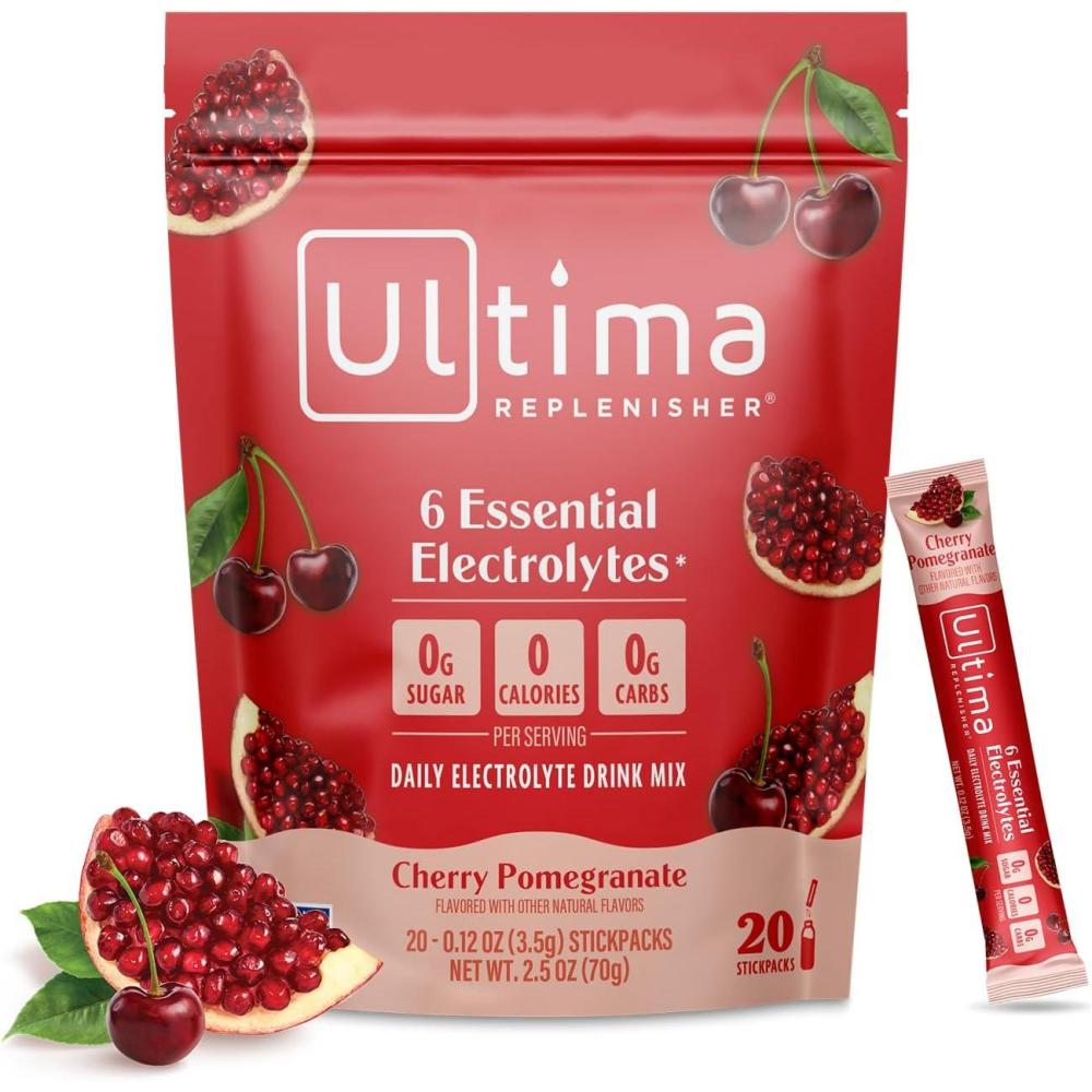 image:imageUltima Replenisher Daily Electrolyte Powder Lemonade 20 Stickpacks Zero Sugar Hydration Packets with 6 Electrolytes and Minerals Sugar Free Plant Based amp Keto Friendly Drink MixCherry Pomegranate