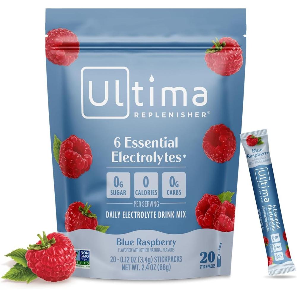 image:imageUltima Replenisher Daily Electrolyte Powder Lemonade 20 Stickpacks Zero Sugar Hydration Packets with 6 Electrolytes and Minerals Sugar Free Plant Based amp Keto Friendly Drink MixBlue Raspberry