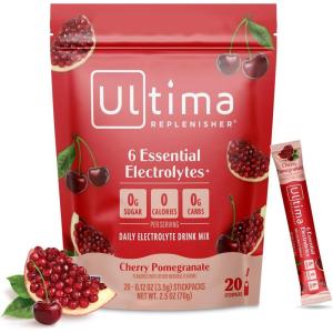 Ultima Replenisher Daily Electrolyte Powder – Lemonade, 20 Stickpacks – Zero Sugar Hydration Packets with 6 Electrolytes and Minerals – Sugar Free, Plant Based & Keto Friendly Drink Mix(Cherry Pomegranate)