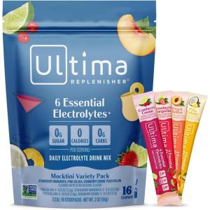 Ultima Replenisher Daily Electrolyte Powder – Lemonade, 20 Stickpacks – Zero Sugar Hydration Packets with 6 Electrolytes and Minerals – Sugar Free, Plant Based & Keto Friendly Drink Mix(Mocktini Variety)