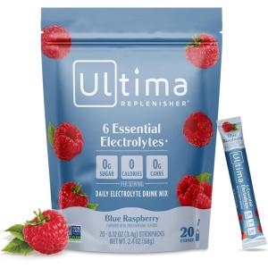 Ultima Replenisher Daily Electrolyte Powder – Lemonade, 20 Stickpacks – Zero Sugar Hydration Packets with 6 Electrolytes and Minerals – Sugar Free, Plant Based & Keto Friendly Drink Mix(Blue Raspberry)