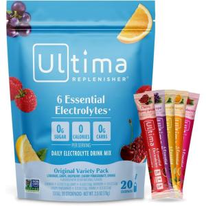 Ultima Replenisher Daily Electrolyte Powder – Lemonade, 20 Stickpacks – Zero Sugar Hydration Packets with 6 Electrolytes and Minerals – Sugar Free, Plant Based & Keto Friendly Drink Mix(Original Variety)
