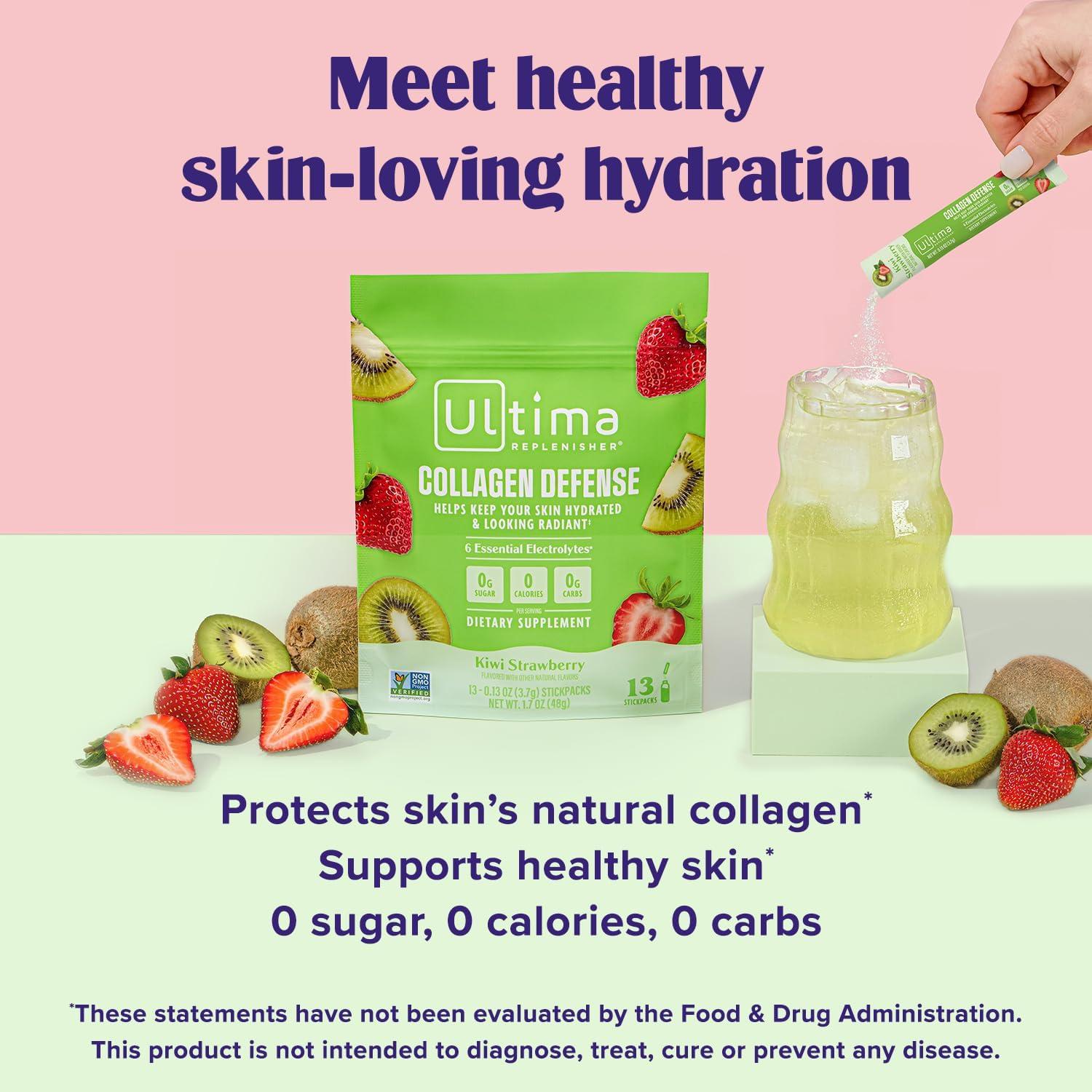 image:imageUltima Replenisher Collagen Defense Supplement and Electrolytes Powder Kiwi Strawberry 13 Stickpacks Hydration Packets with Dermaval and Biotin that Keep Your Skin Hydrated and Looking Radiant