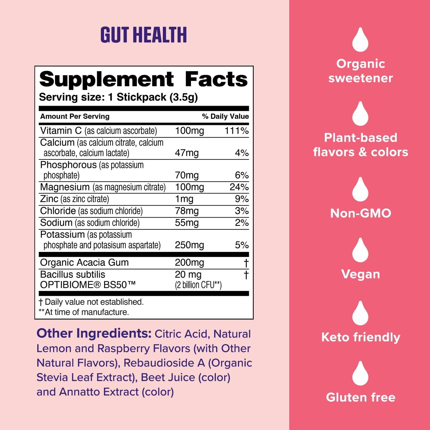 image:imageUltima Replenisher Gut Health Supplement and Electrolytes Powder Raspberry Lemonade 14 Stickpacks Hydration Packets with Added Gut Health Benefits