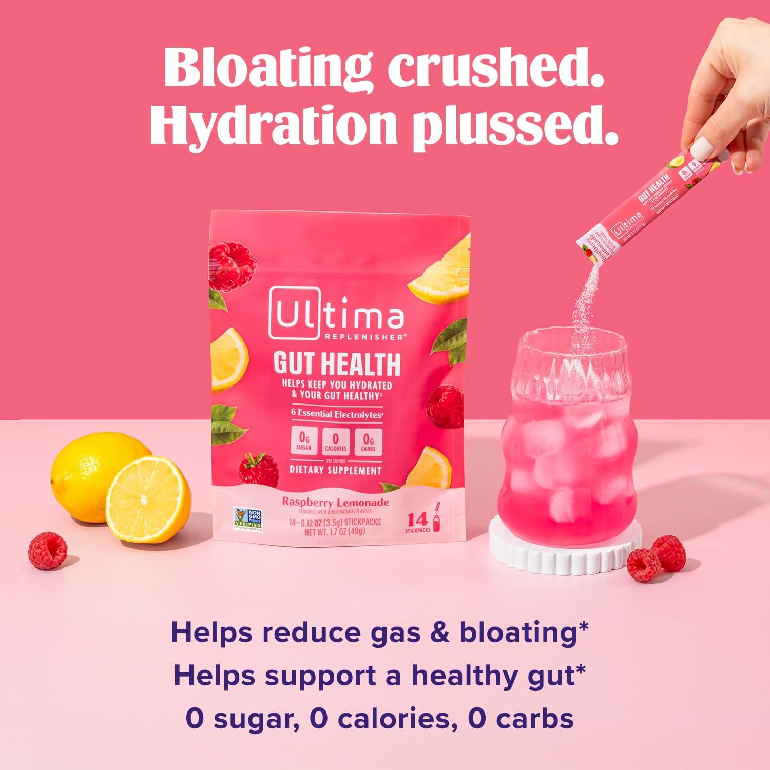 image:imageUltima Replenisher Gut Health Supplement and Electrolytes Powder Raspberry Lemonade 14 Stickpacks Hydration Packets with Added Gut Health Benefits