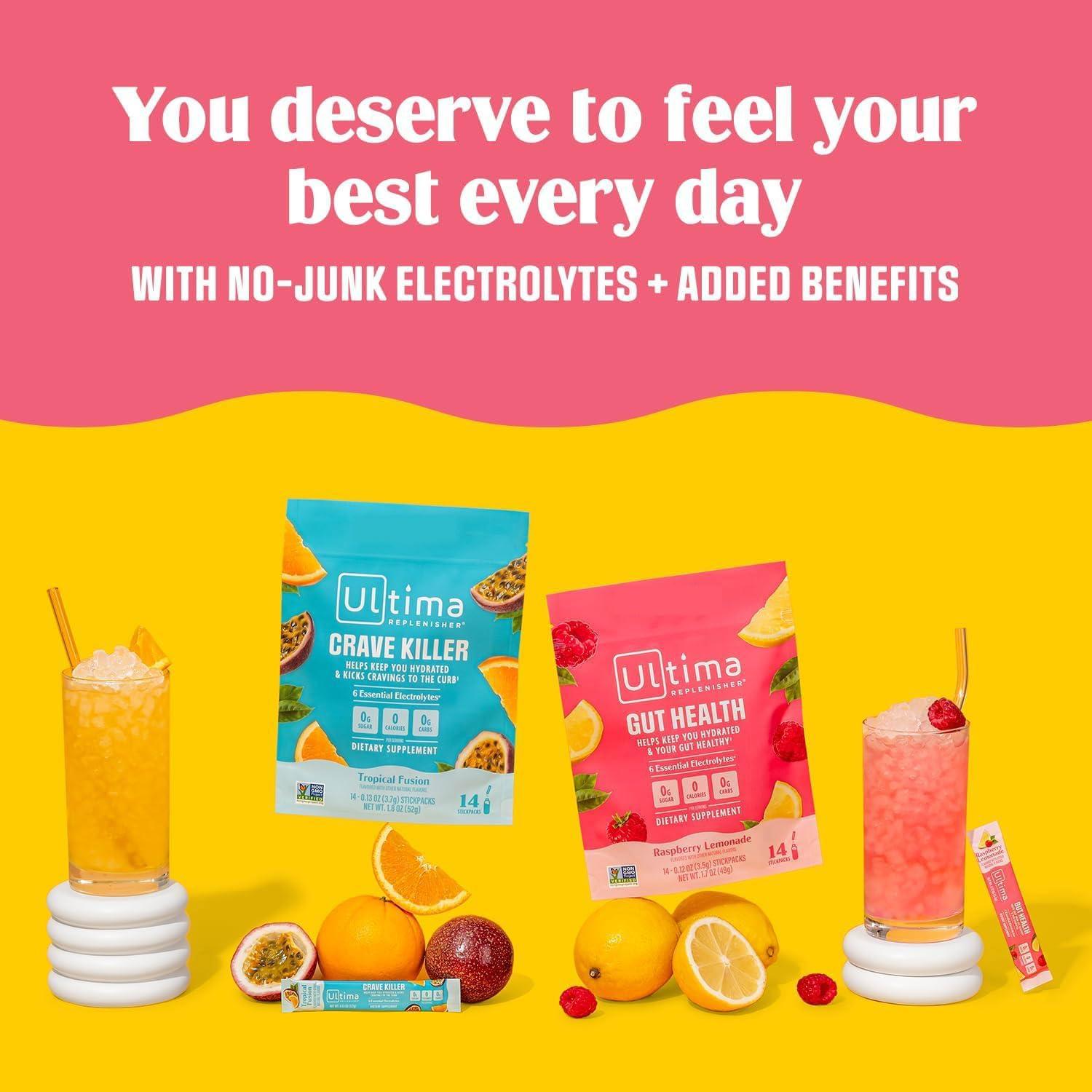 image:imageUltima Replenisher Gut Health Supplement and Electrolytes Powder Raspberry Lemonade 14 Stickpacks Hydration Packets with Added Gut Health Benefits