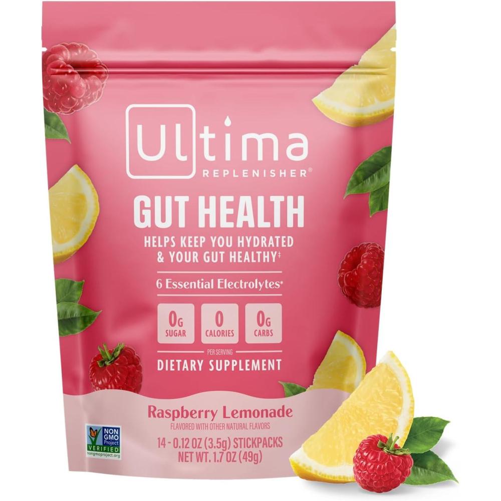 image:imageUltima Replenisher Gut Health Supplement and Electrolytes Powder Raspberry Lemonade 14 Stickpacks Hydration Packets with Added Gut Health Benefits