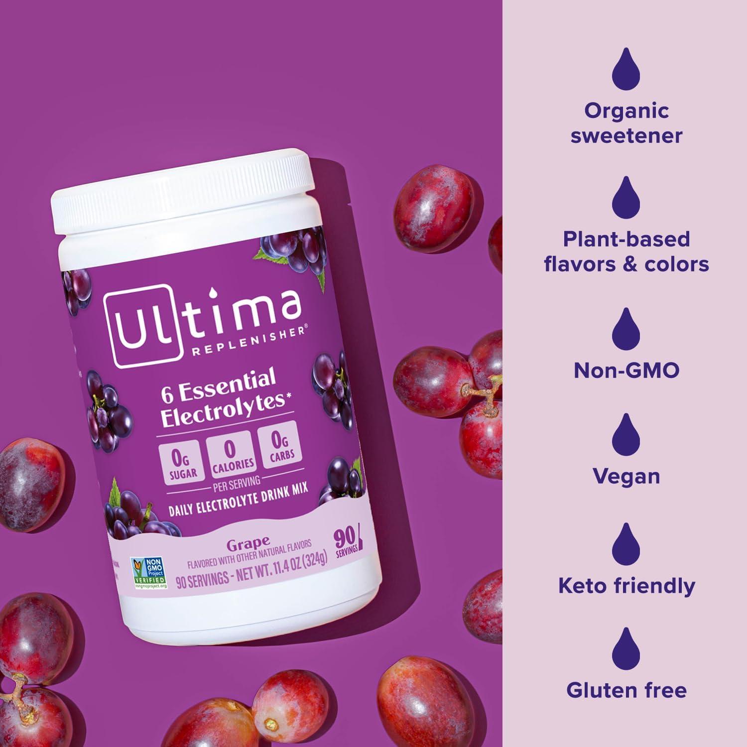 image:imageUltima Replenisher Daily Electrolyte Powder Lemon Black Tea 90 Servings Zero Sugar Hydration Powder with 6 Electrolytes and Minerals Sugar Free Plant Based amp Keto Friendly Drink MixGrape