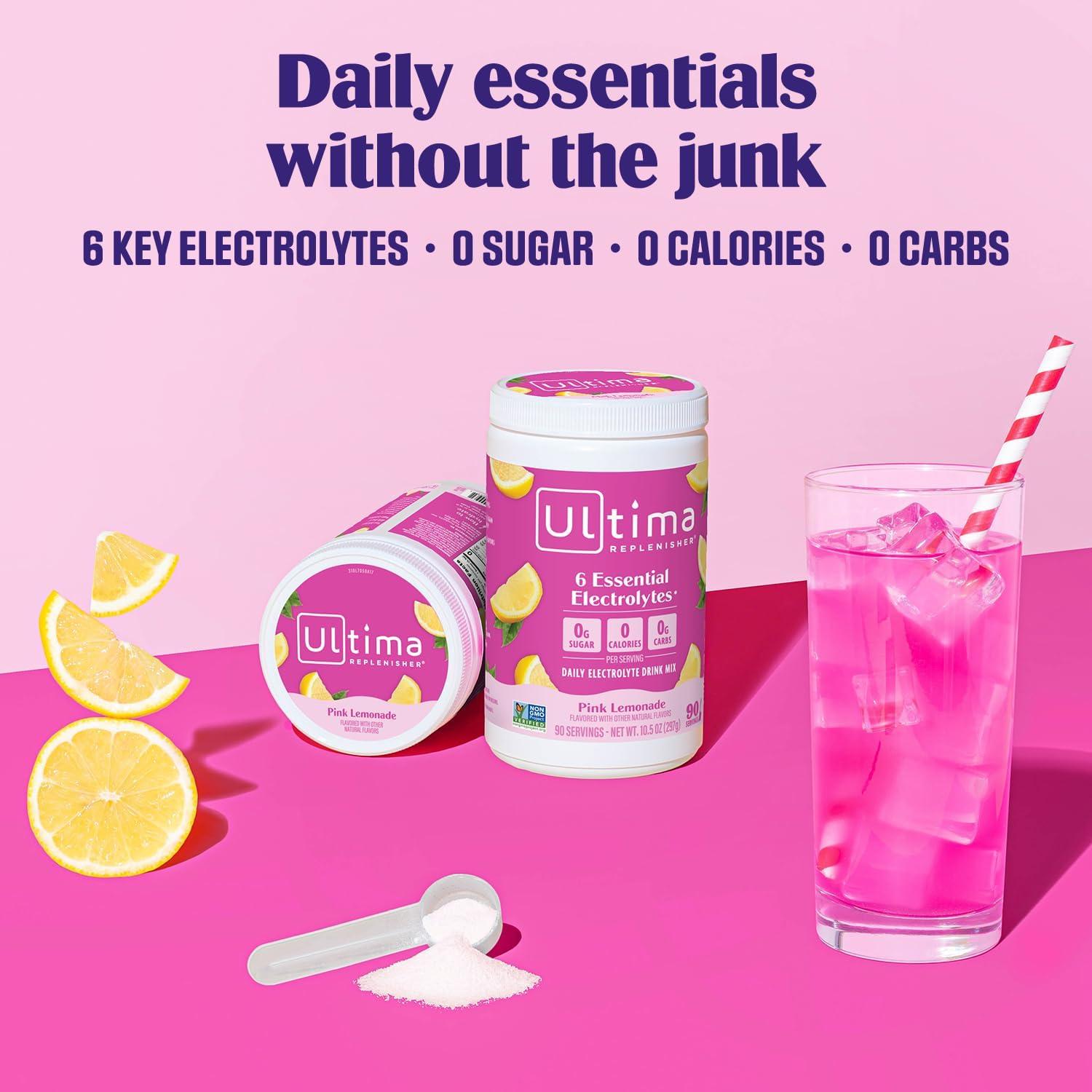image:imageUltima Replenisher Daily Electrolyte Powder Lemon Black Tea 90 Servings Zero Sugar Hydration Powder with 6 Electrolytes and Minerals Sugar Free Plant Based amp Keto Friendly Drink MixPink Lemonade