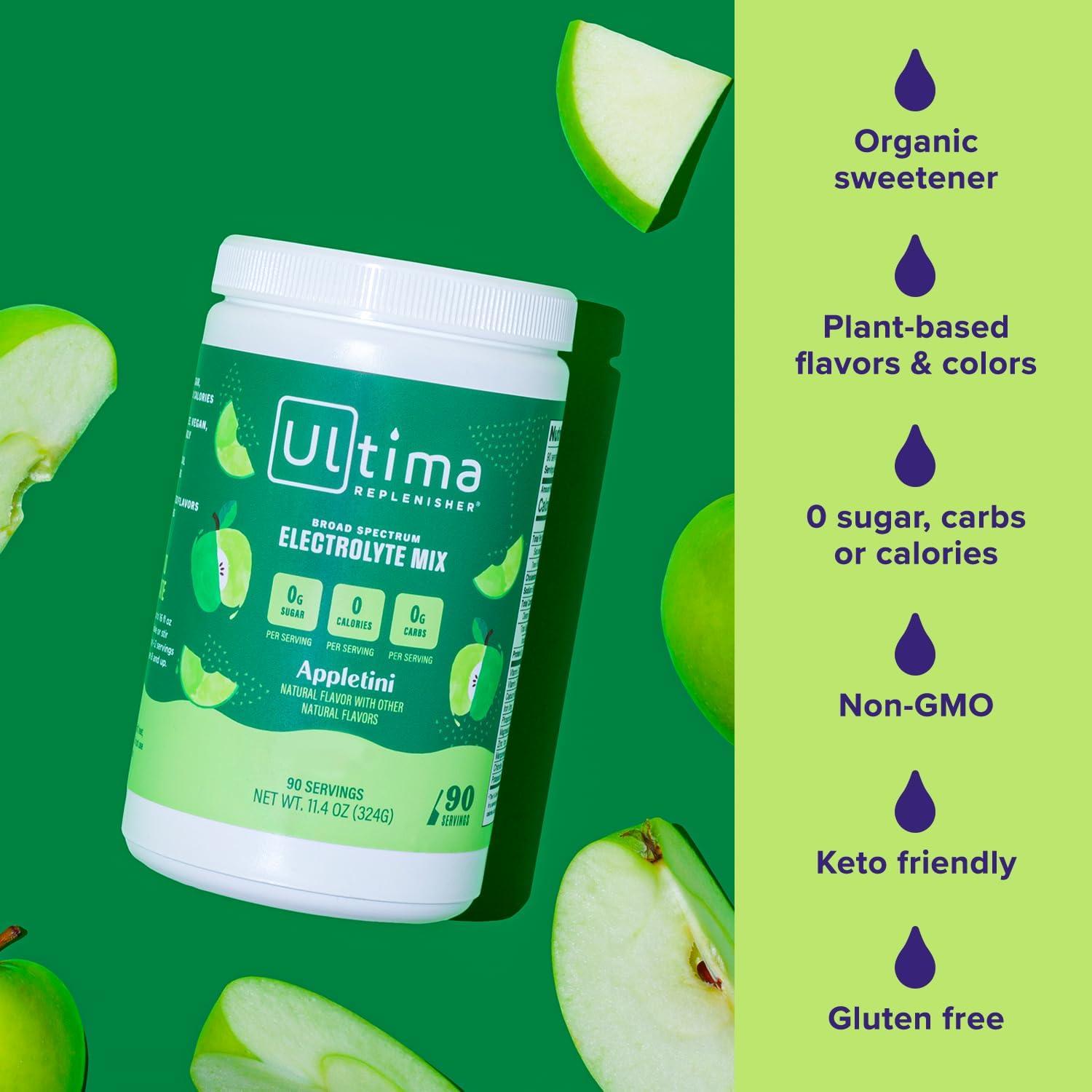 image:imageUltima Replenisher Daily Electrolyte Powder Lemon Black Tea 90 Servings Zero Sugar Hydration Powder with 6 Electrolytes and Minerals Sugar Free Plant Based amp Keto Friendly Drink MixAppletini